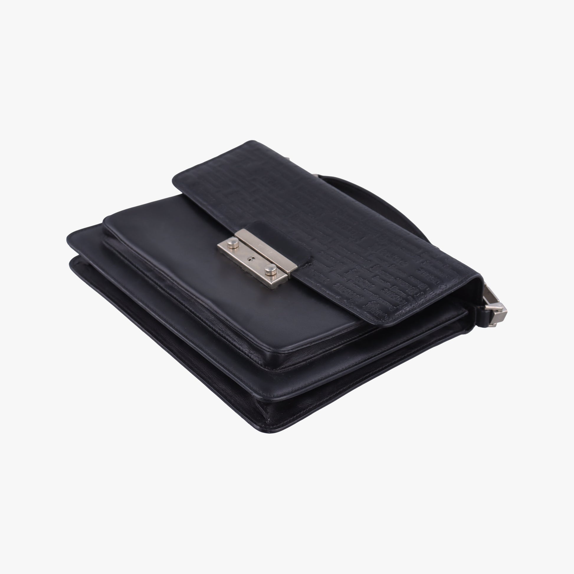 Embossed Logo Top Handle Messenger Black Leather ロゴ型押し 2WAY メッセンジャー ブラック レザー 