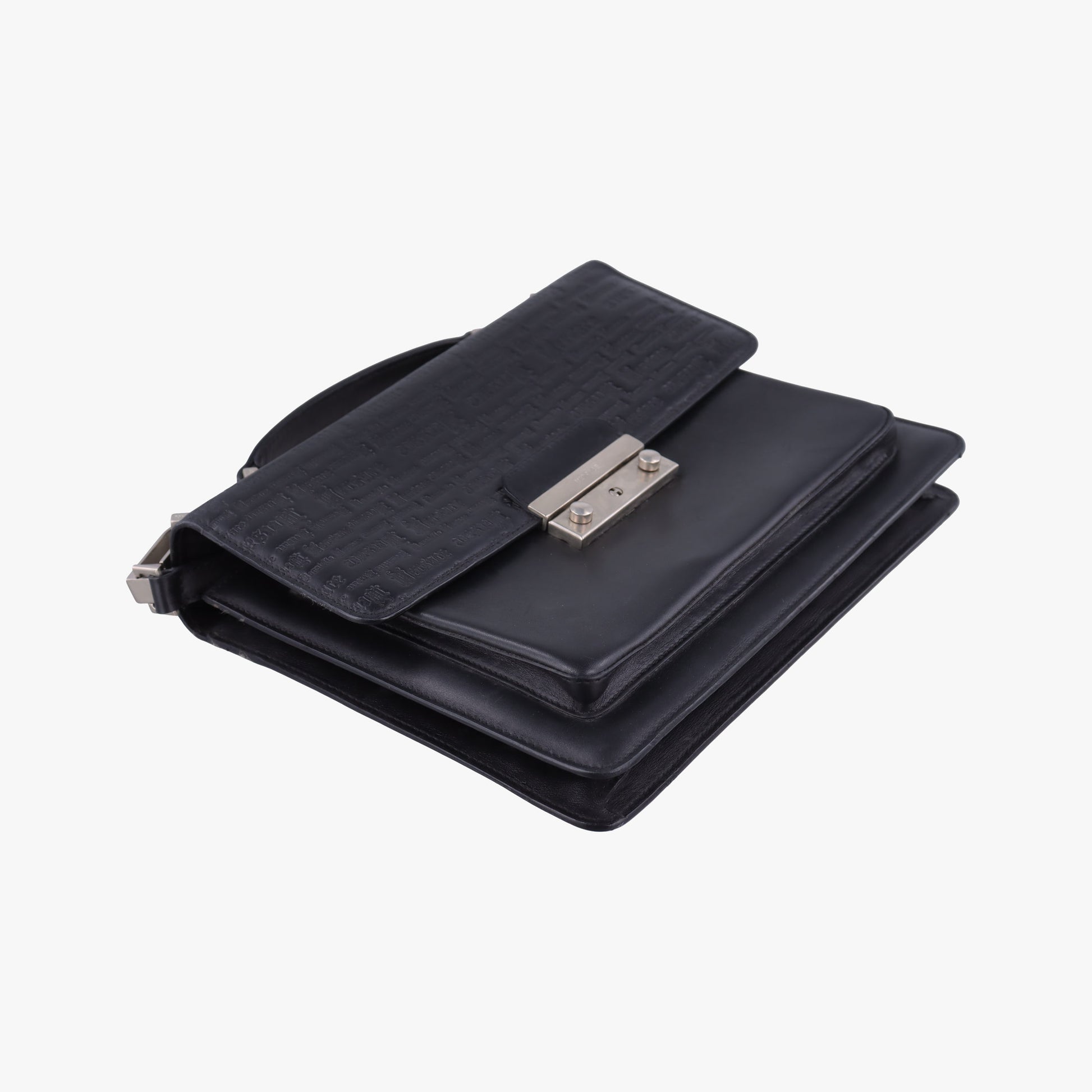Embossed Logo Top Handle Messenger Black Leather ロゴ型押し 2WAY メッセンジャー ブラック レザー 