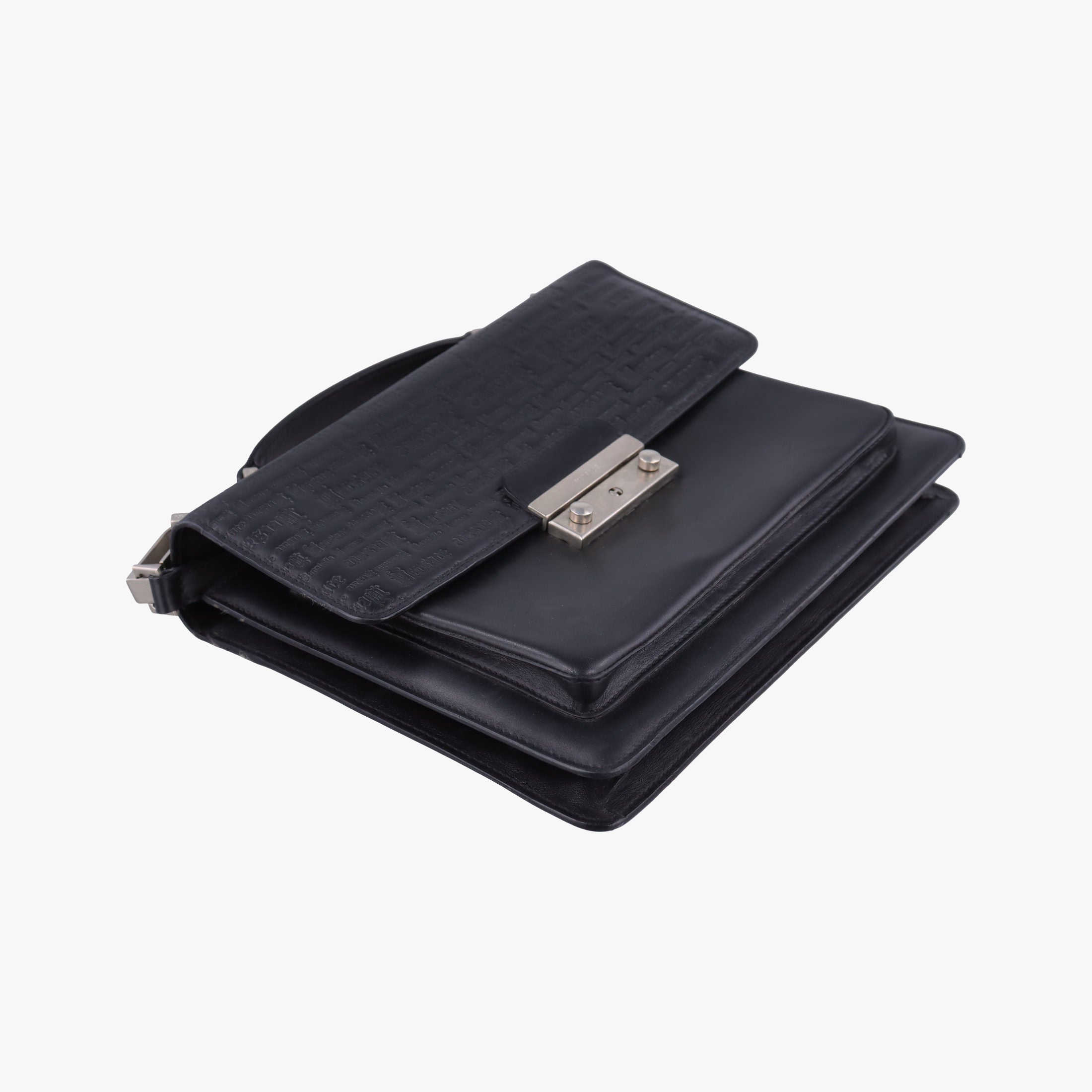 Embossed Logo Top Handle Messenger Black Leather ロゴ型押し 2WAY メッセンジャー ブラック レザー 