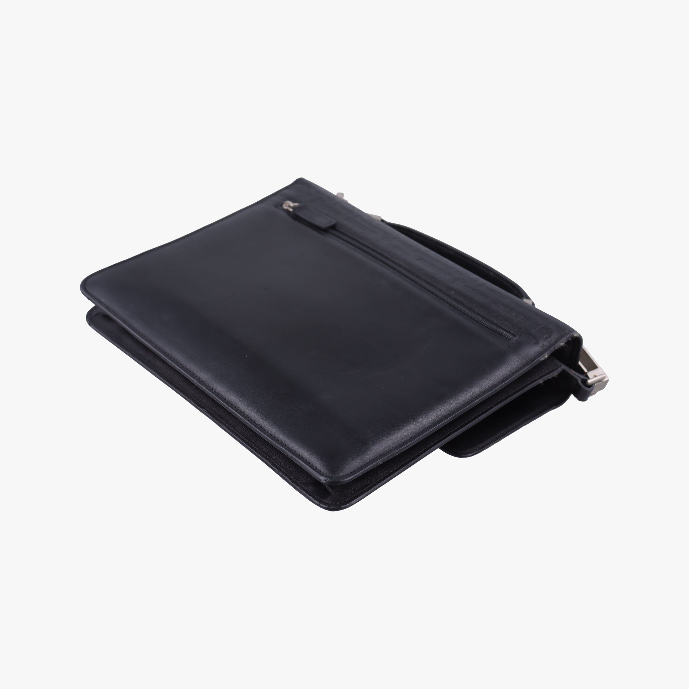 Embossed Logo Top Handle Messenger Black Leather ロゴ型押し 2WAY メッセンジャー ブラック レザー 