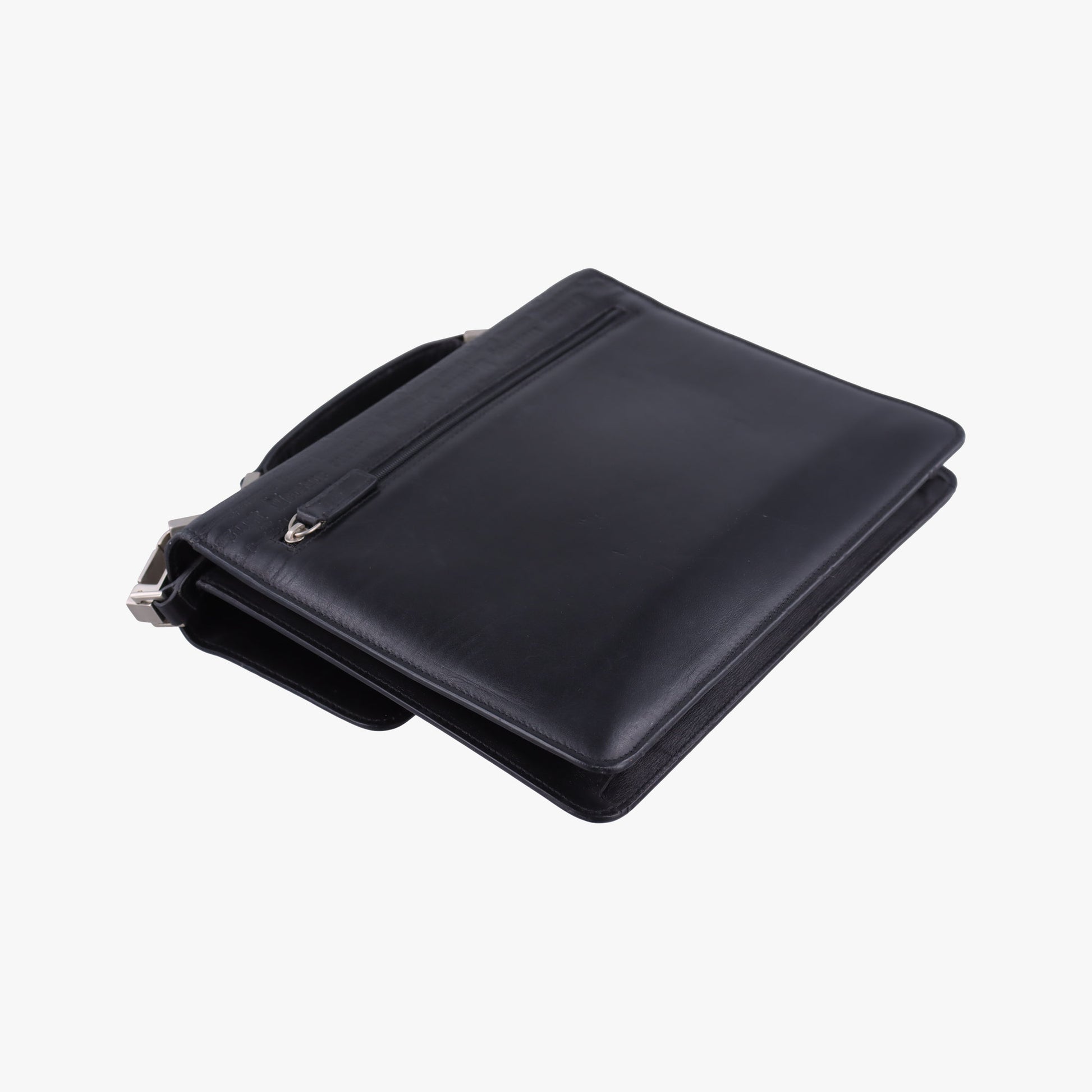 Embossed Logo Top Handle Messenger Black Leather ロゴ型押し 2WAY メッセンジャー ブラック レザー 