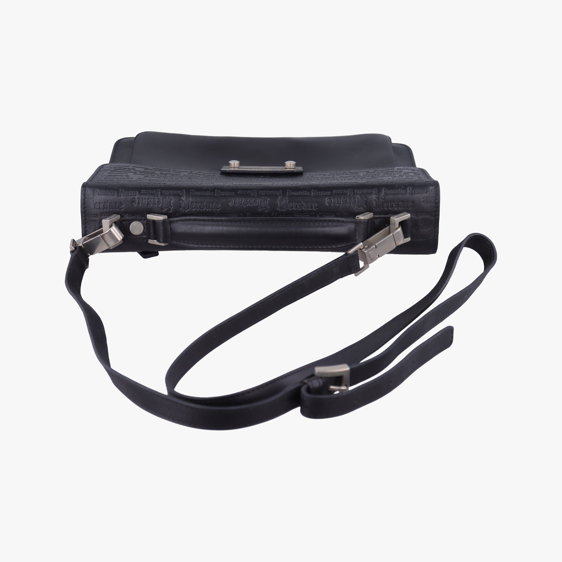 Embossed Logo Top Handle Messenger Black Leather ロゴ型押し 2WAY メッセンジャー ブラック レザー 
