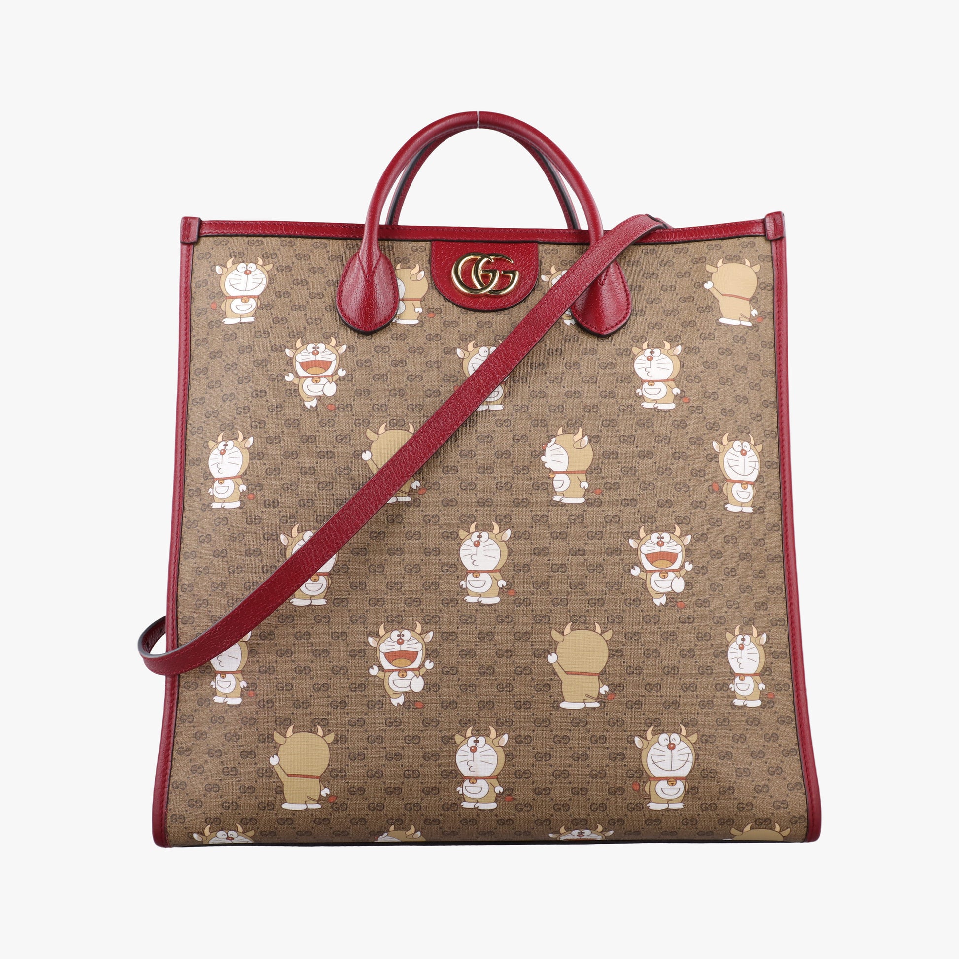 Doraemon Gucci Lunar New Year Beige Monogram × Cherry Red GG Supreme Canvas × Calfskin Leather 653952 C033863984ドラえもんグッチ ウシ年限定 ベージュ×レッド×マルチカラー GGスプリーム × レザー 653952 C033863984