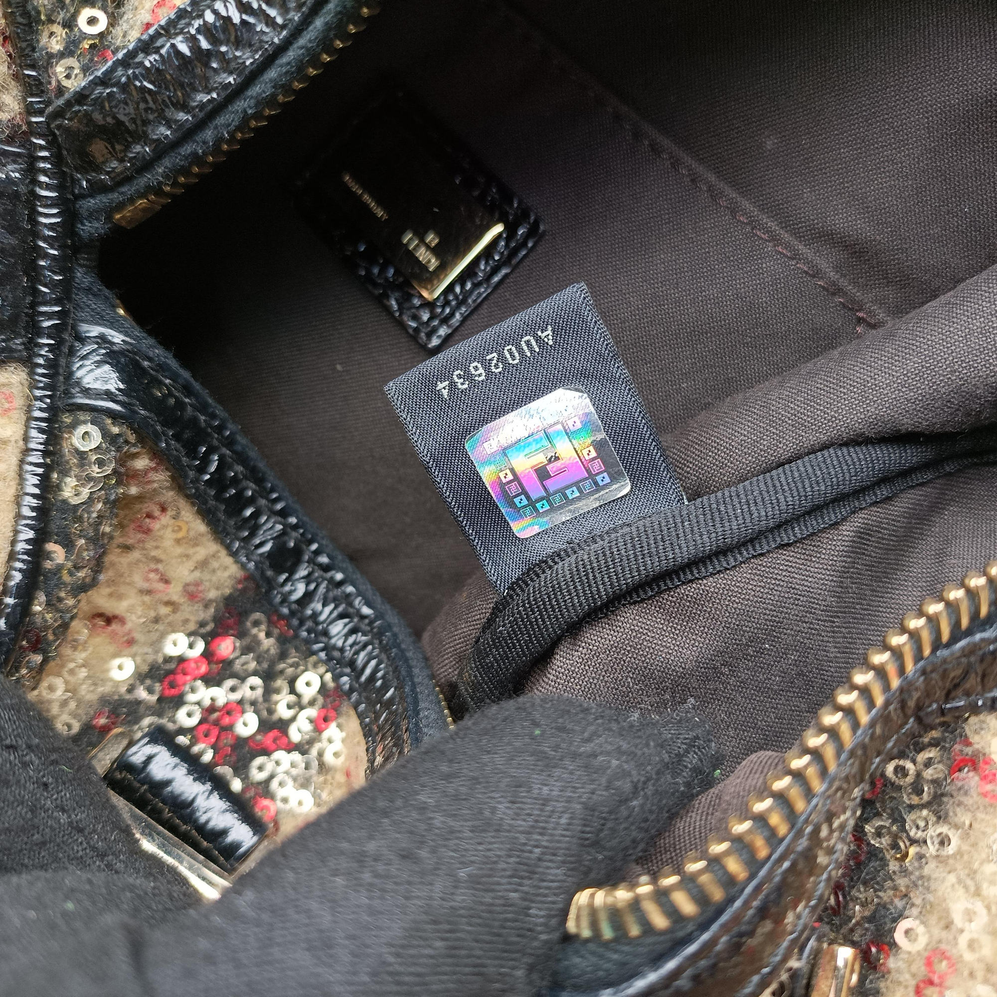 Forever Bauletto Multicolor Sequin-embellished wool striped fabric × patent 8BL068 2305/8BL068 ZGE/089フォーエバー バウレット マルチカラー スパンコール刺繍 ウールファブリック × パテント 8BL068 2305/8BL068 ZGE/089