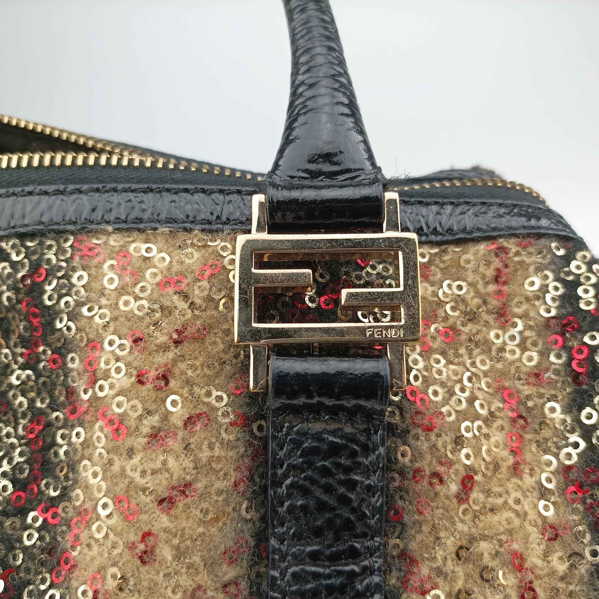 Forever Bauletto Multicolor Sequin-embellished wool striped fabric × patent 8BL068 2305/8BL068 ZGE/089フォーエバー バウレット マルチカラー スパンコール刺繍 ウールファブリック × パテント 8BL068 2305/8BL068 ZGE/089