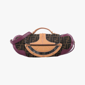 Zucca Vanity Mirror beige×Brown×purple canvas×leather 8BN133 2370-8BN133-MN5-049ズッカ バニティミラー ベージュ×ブラウン×パープル キャンバス×レザー 8BN133 2370-8BN133-MN5-049