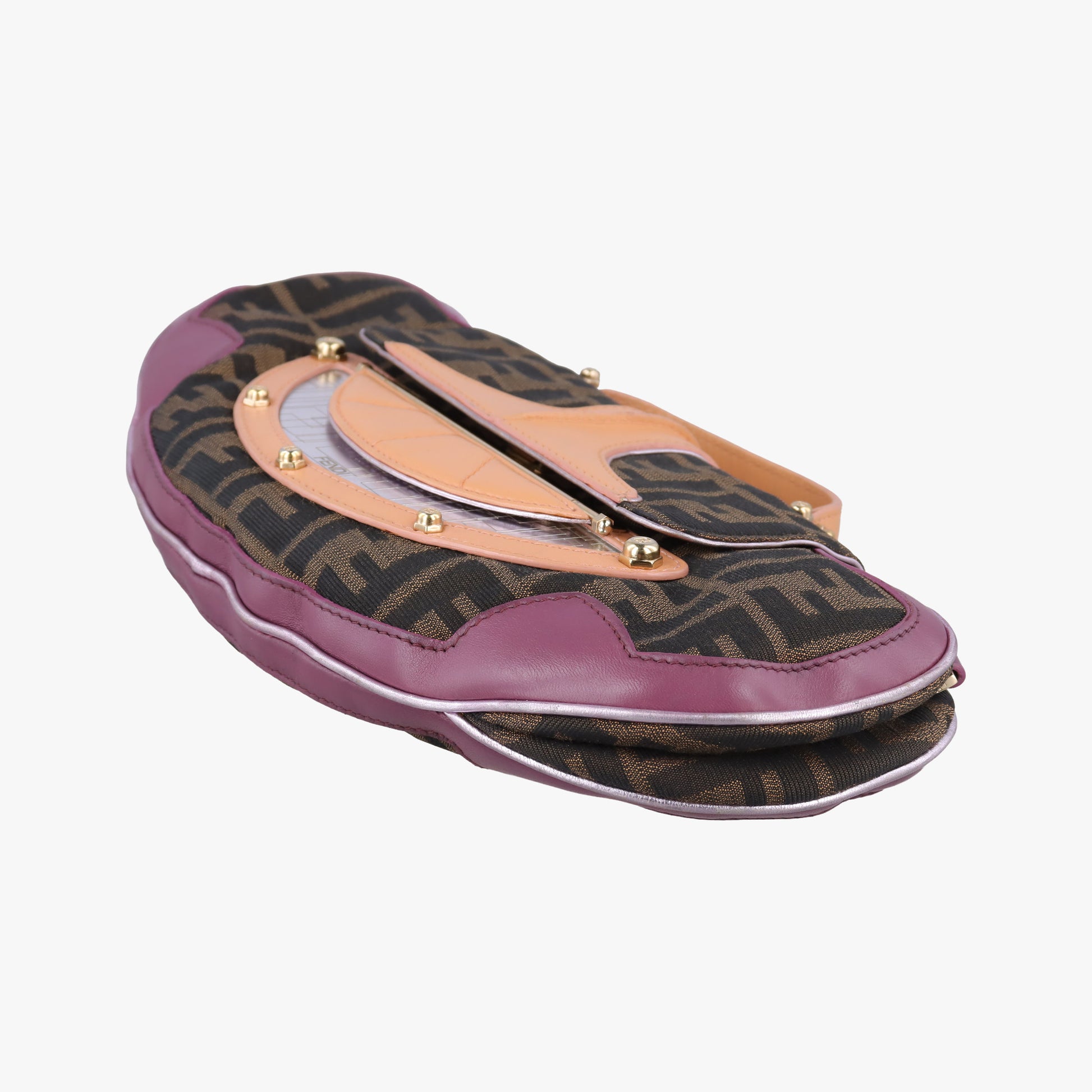 Zucca Vanity Mirror beige×Brown×purple canvas×leather 8BN133 2370-8BN133-MN5-049ズッカ バニティミラー ベージュ×ブラウン×パープル キャンバス×レザー 8BN133 2370-8BN133-MN5-049