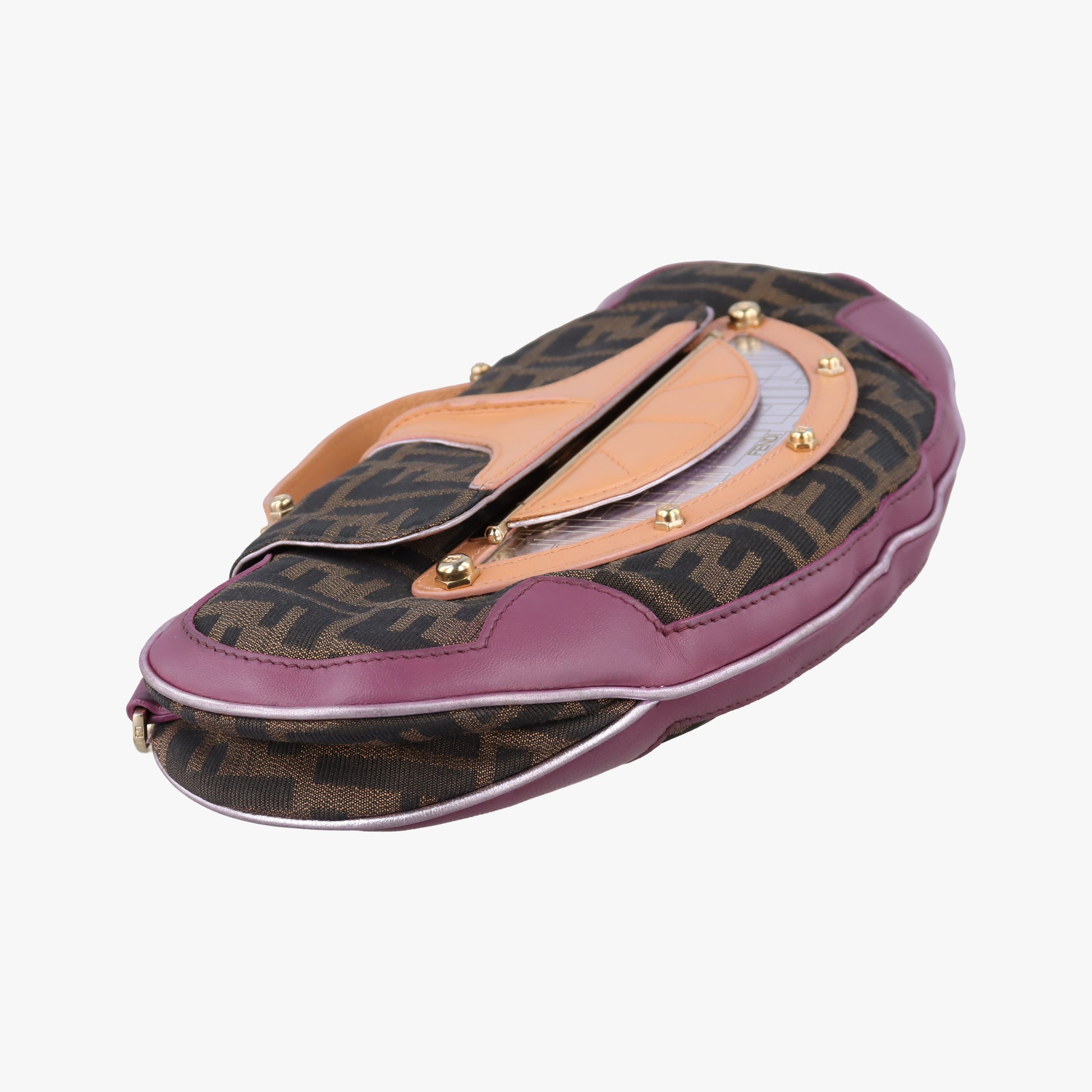 Zucca Vanity Mirror beige×Brown×purple canvas×leather 8BN133 2370-8BN133-MN5-049ズッカ バニティミラー ベージュ×ブラウン×パープル キャンバス×レザー 8BN133 2370-8BN133-MN5-049