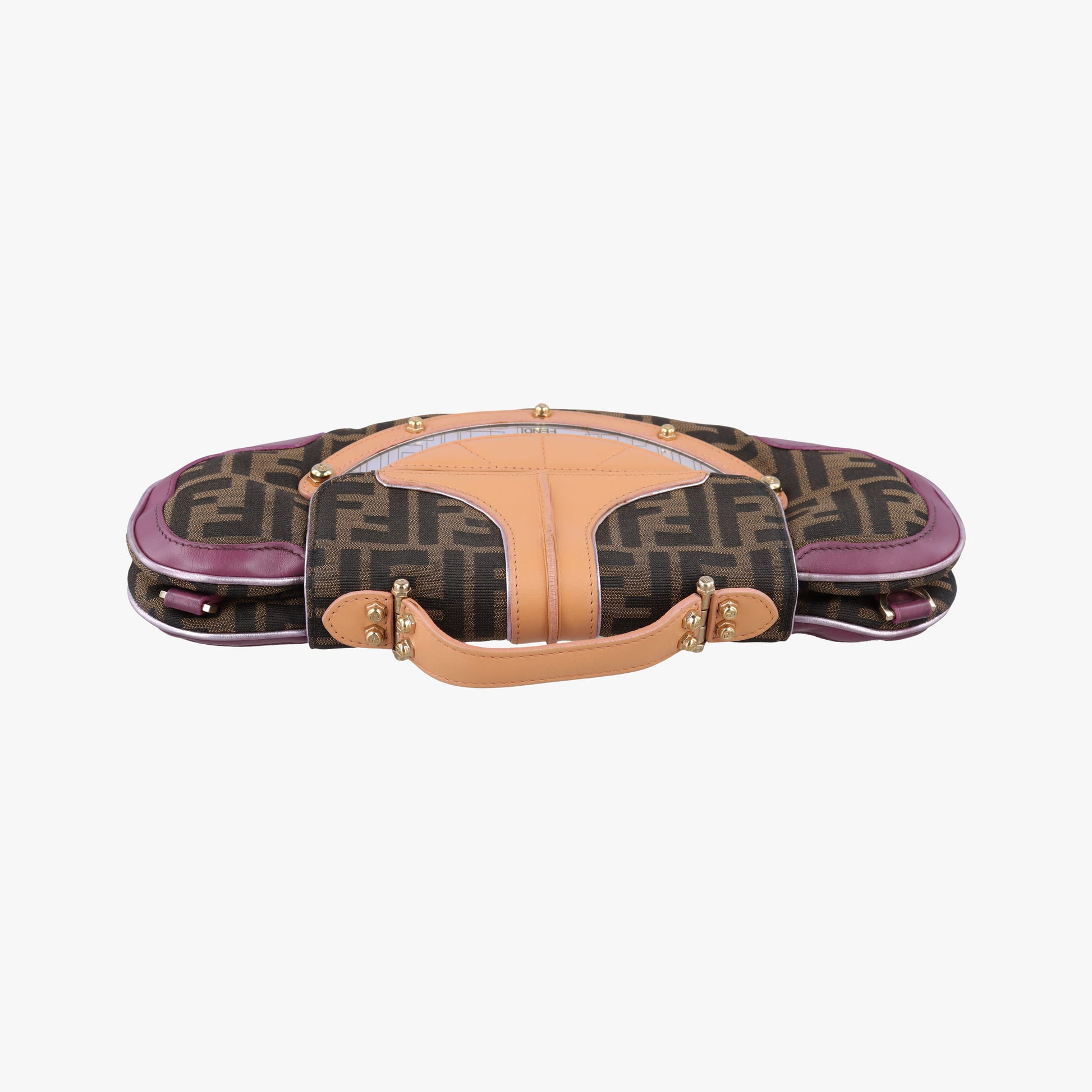 Zucca Vanity Mirror beige×Brown×purple canvas×leather 8BN133 2370-8BN133-MN5-049ズッカ バニティミラー ベージュ×ブラウン×パープル キャンバス×レザー 8BN133 2370-8BN133-MN5-049