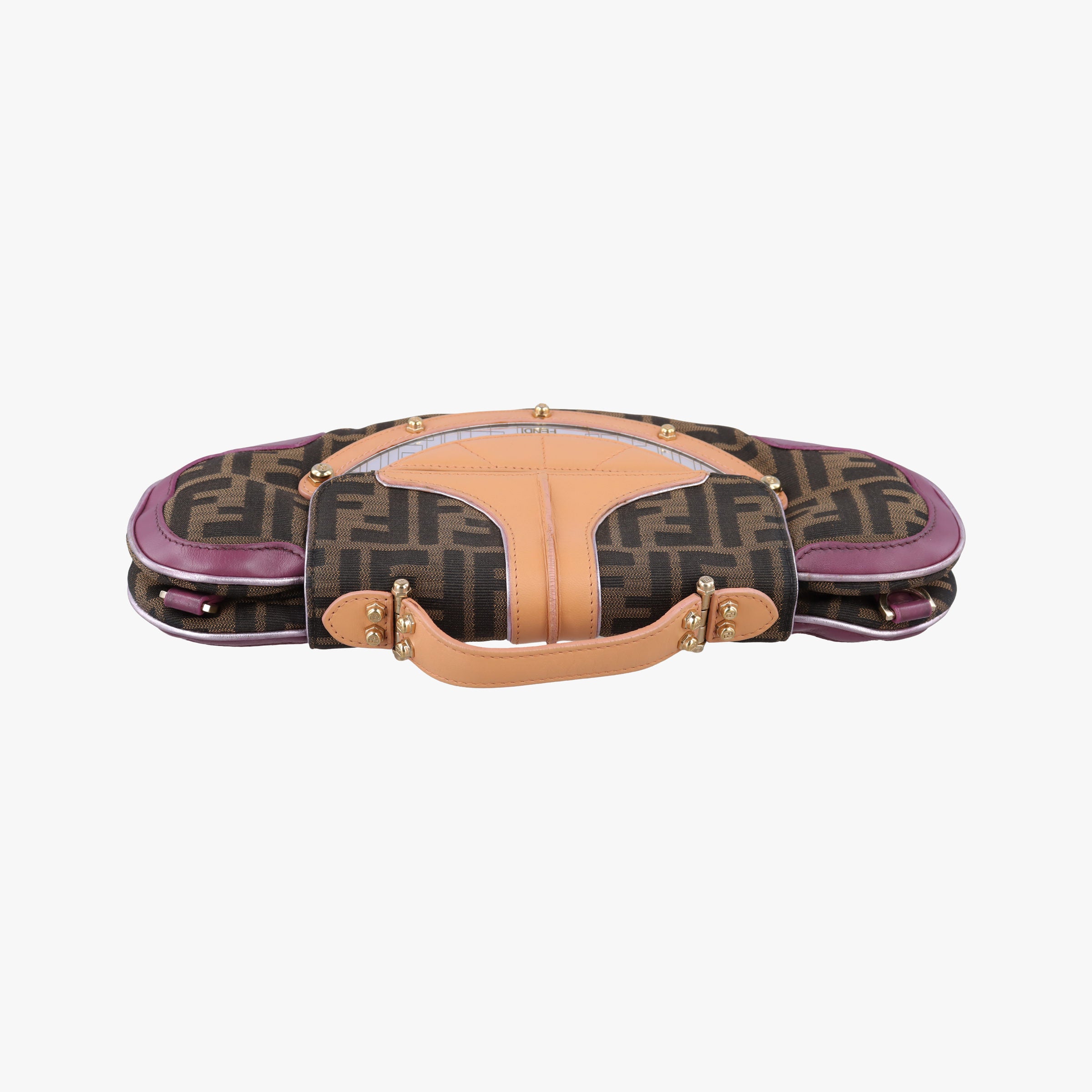 Zucca Vanity Mirror beige×Brown×purple canvas×leather 8BN133 2370-8BN133-MN5-049ズッカ バニティミラー ベージュ×ブラウン×パープル キャンバス×レザー 8BN133 2370-8BN133-MN5-049