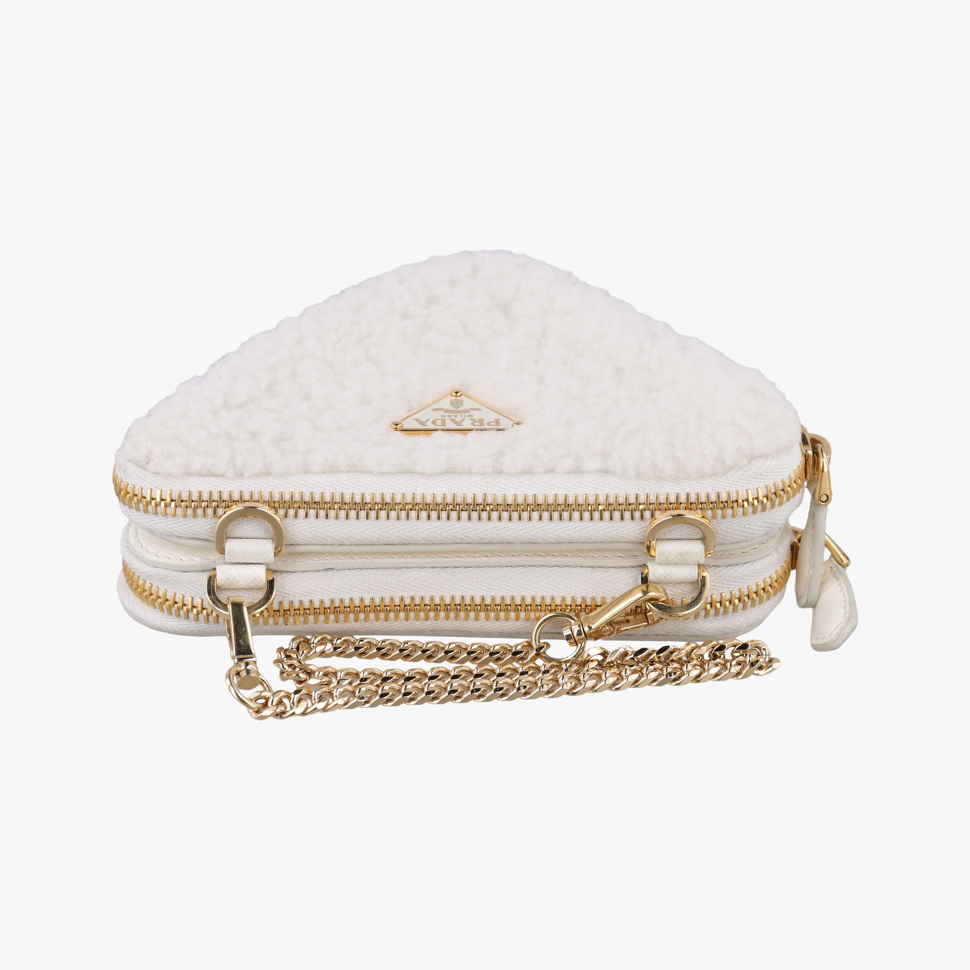 Triangle White Fur×SAFFIANO Leather 1NR015 62トライアングル ホワイト ファー×サフィアーノレザー 1NR015 62