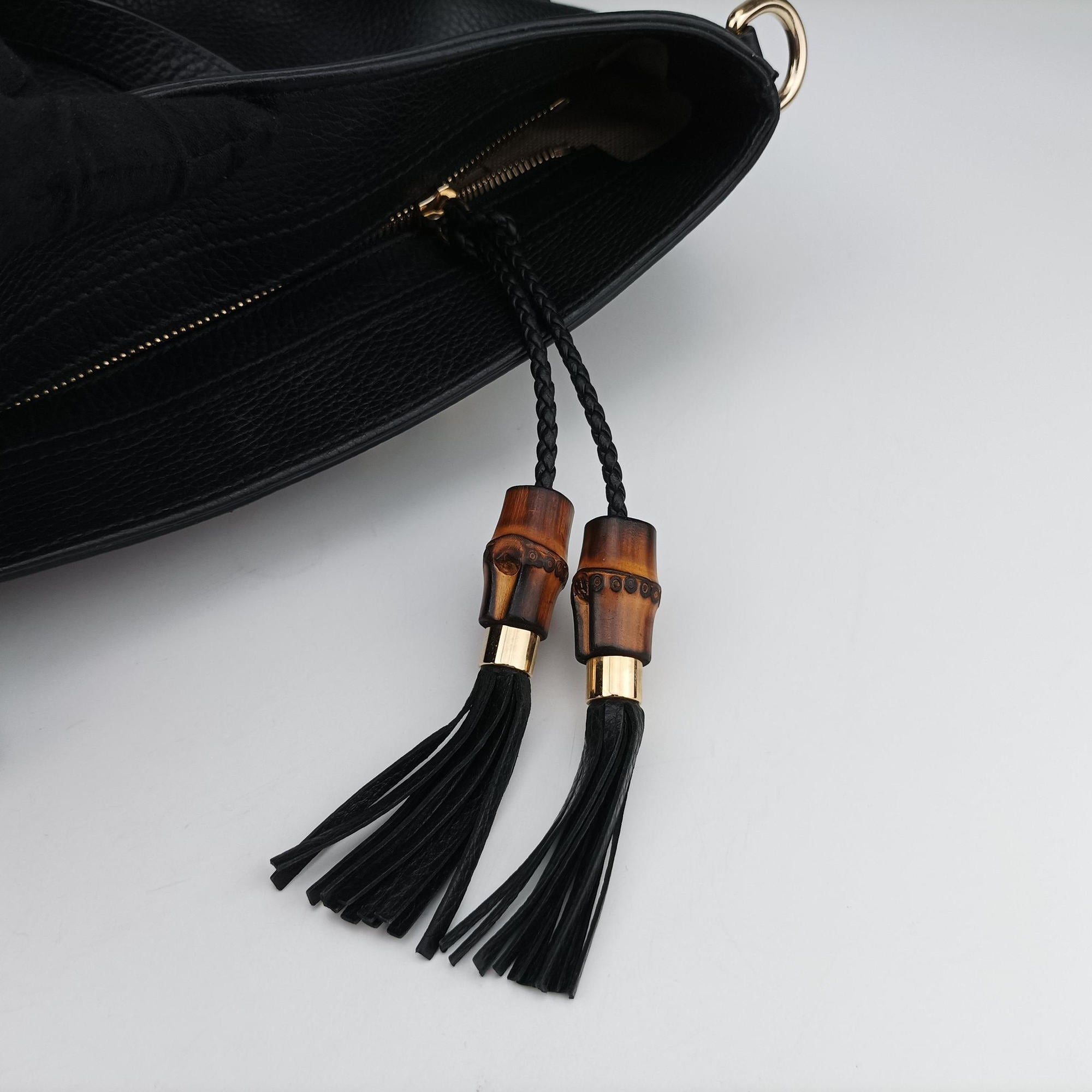 Bamboo Tassel Tote Black Leather 449642 C023647401バンブー タッセル トート ブラック レザー 449642 C023647401