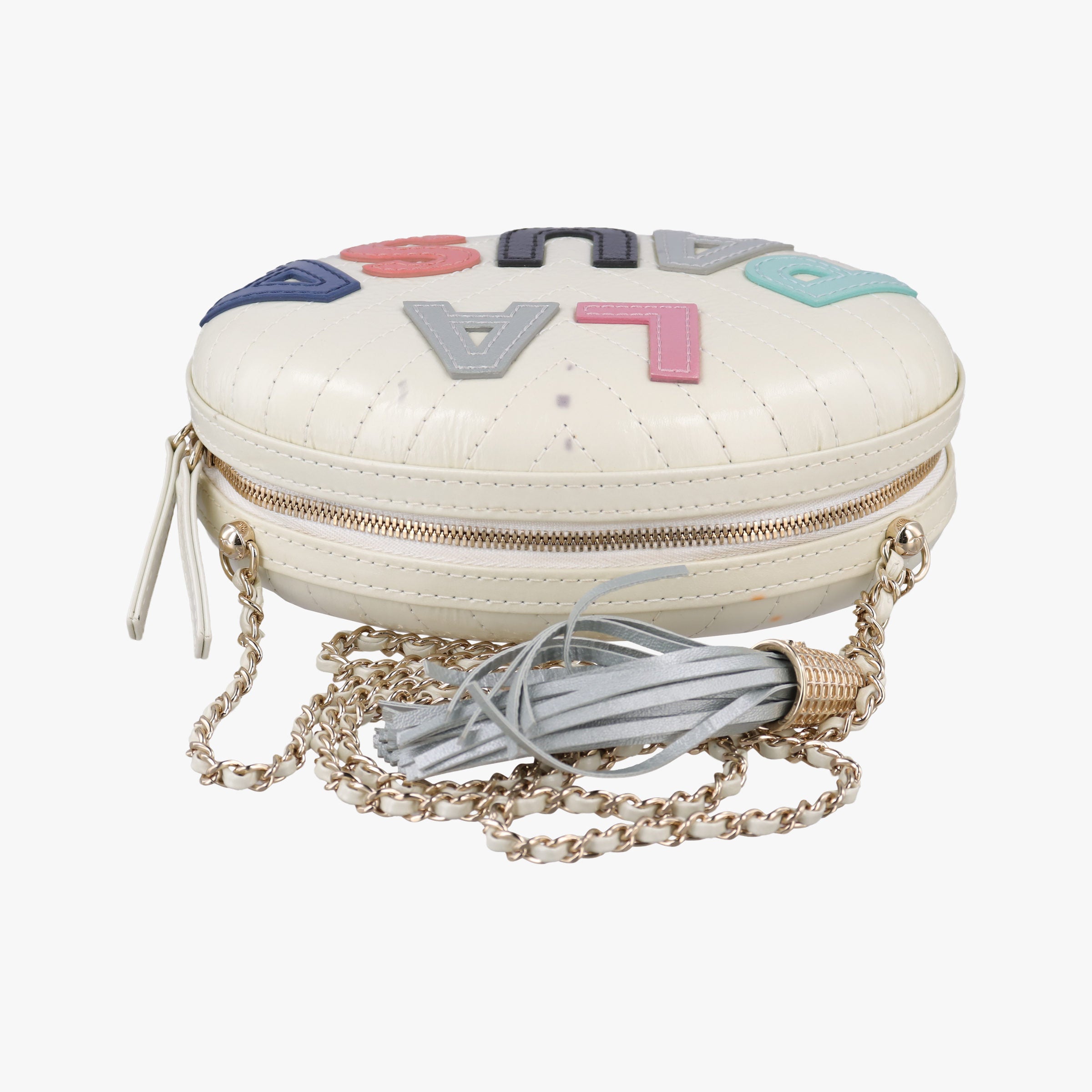 LA PAUSA Shiny Chevron Oval Tassel White Leather AS0204 26943915ラパウザ Vステッチ フリンジ ホワイト レザー AS0204 26943915