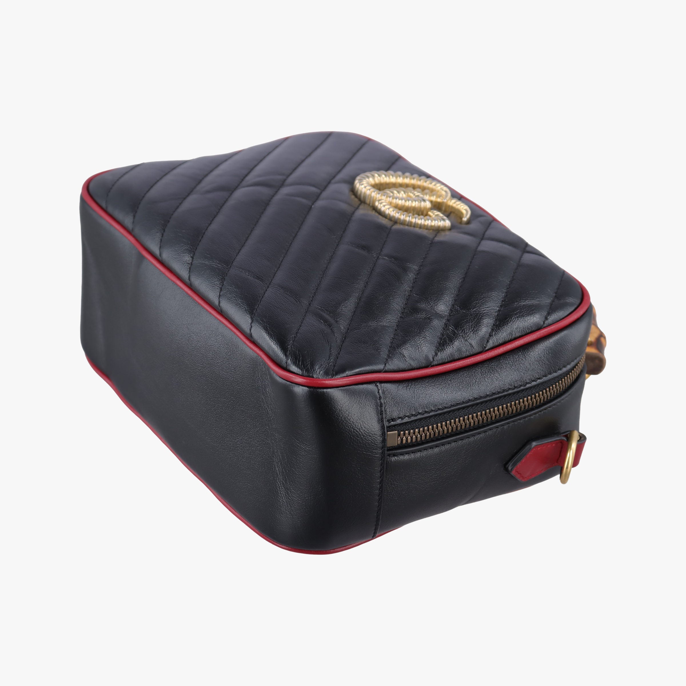 GG Marmont Bamboo Top Handle Black×Red Leather 602270 H031709587GGマーモント バンブー トップ ハンドル ブラック×レッド レザー 602270 H031709587