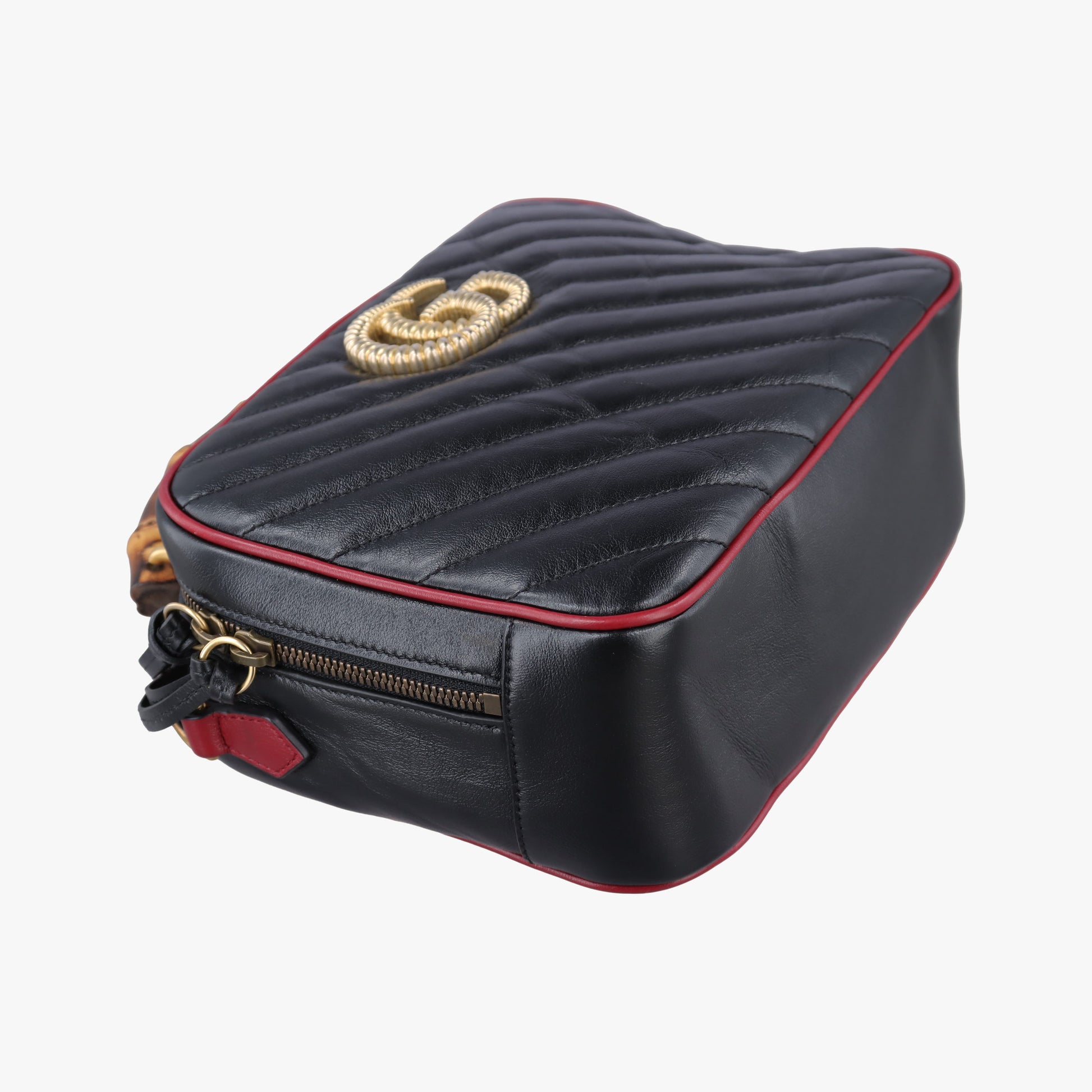 GG Marmont Bamboo Top Handle Black×Red Leather 602270 H031709587GGマーモント バンブー トップ ハンドル ブラック×レッド レザー 602270 H031709587