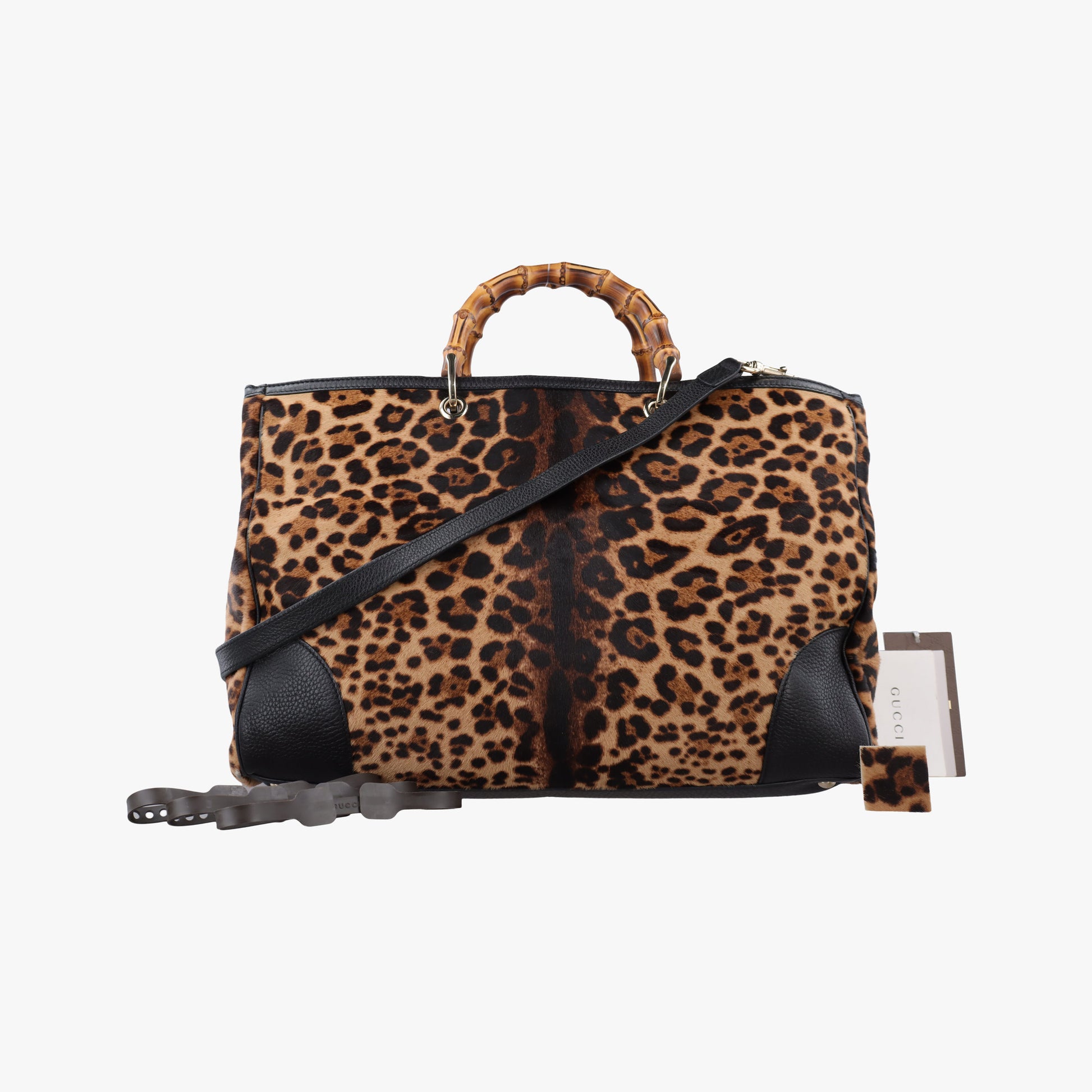 bamboo shopper Leopard Print Brown×Multicolour ponyhair×leather 323658 F014102242バンブーショッパー レオパード ブラウン×マルチカラー ハラコ×レザー 323658 F014102242