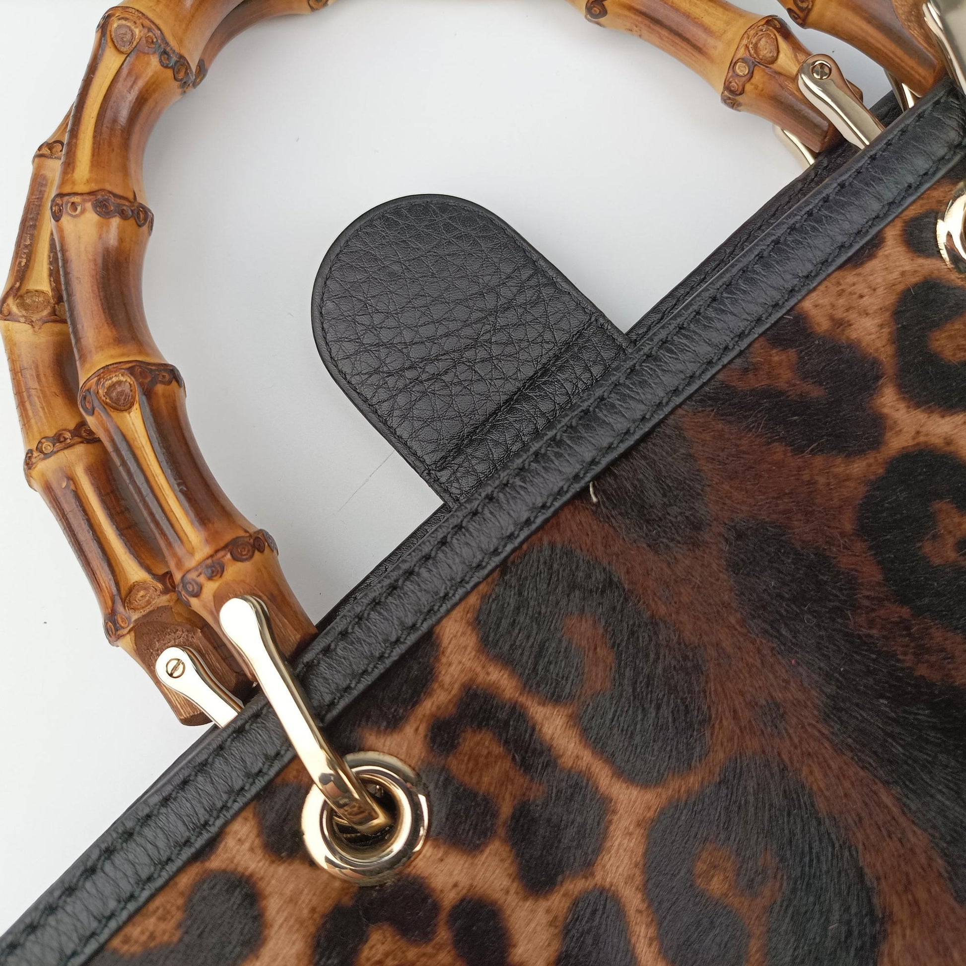 bamboo shopper Leopard Print Brown×Multicolour ponyhair×leather 323658 F014102242バンブーショッパー レオパード ブラウン×マルチカラー ハラコ×レザー 323658 F014102242