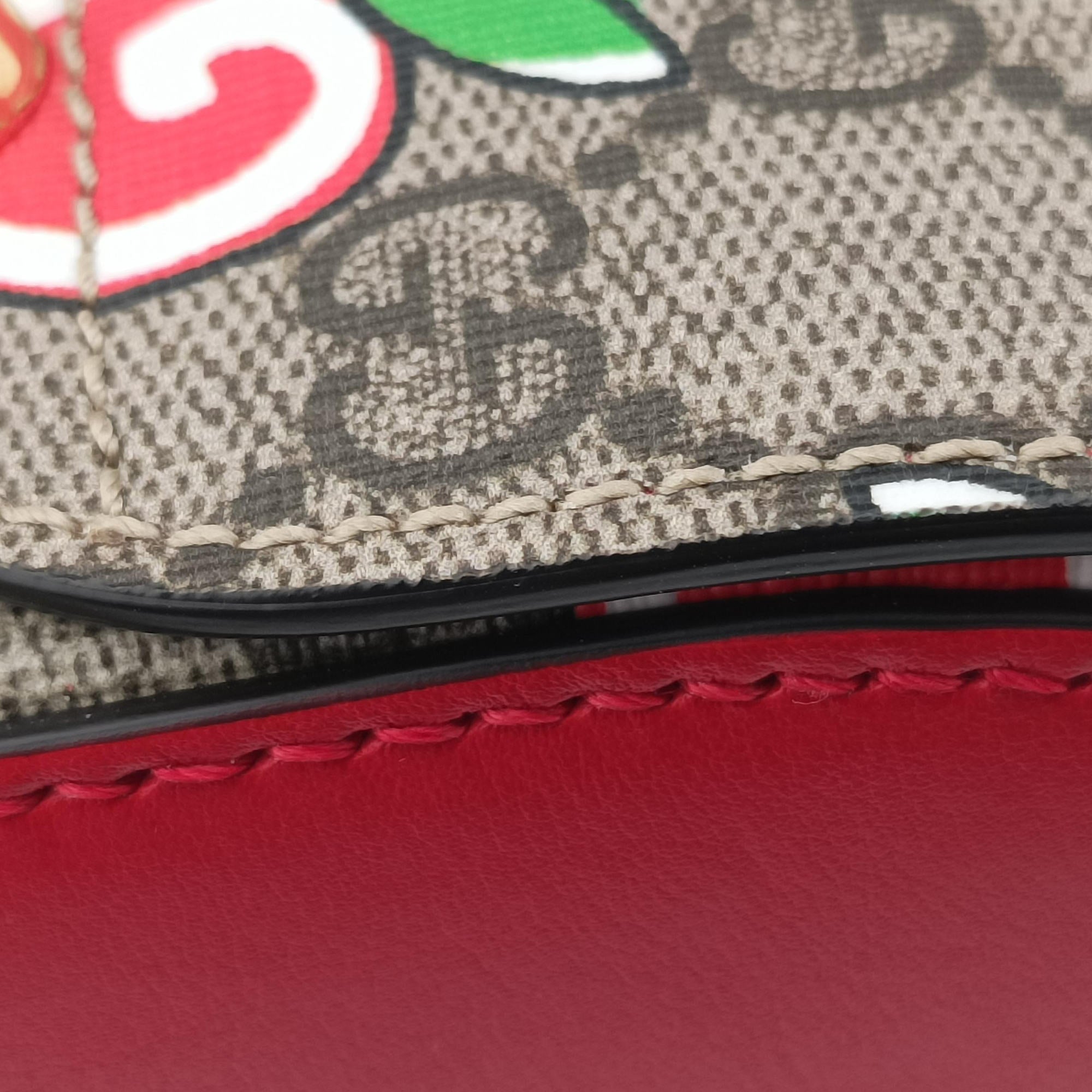 GG flora Padlock Bamboo beige×red×multi PVC coated canvas×Leather 603221 I033033518GGアップル パドロック バンブー ベージュ×レッド×マルチ PVCコーティングキャンバス×レザー 603221 I033033518