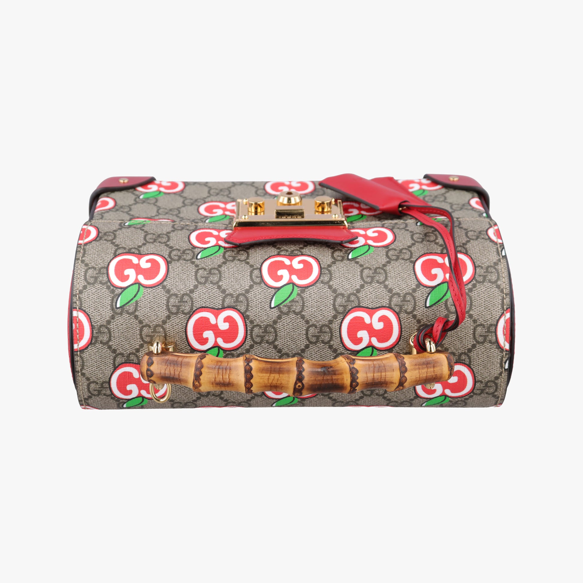 GG flora Padlock Bamboo beige×red×multi PVC coated canvas×Leather 603221 I033033518GGアップル パドロック バンブー ベージュ×レッド×マルチ PVCコーティングキャンバス×レザー 603221 I033033518