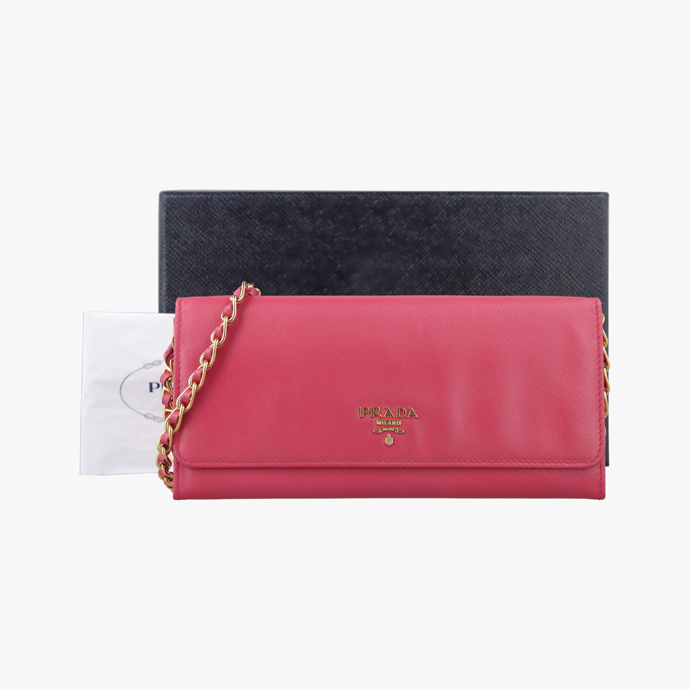 Metal Wallet on Chain Cornflower Clutch Pink Saffiano leather 1MT290 181メタル ウォレット オン チェーン コーンフラワー クラッチ ピンク サフィアーノレザー 1MT290 181