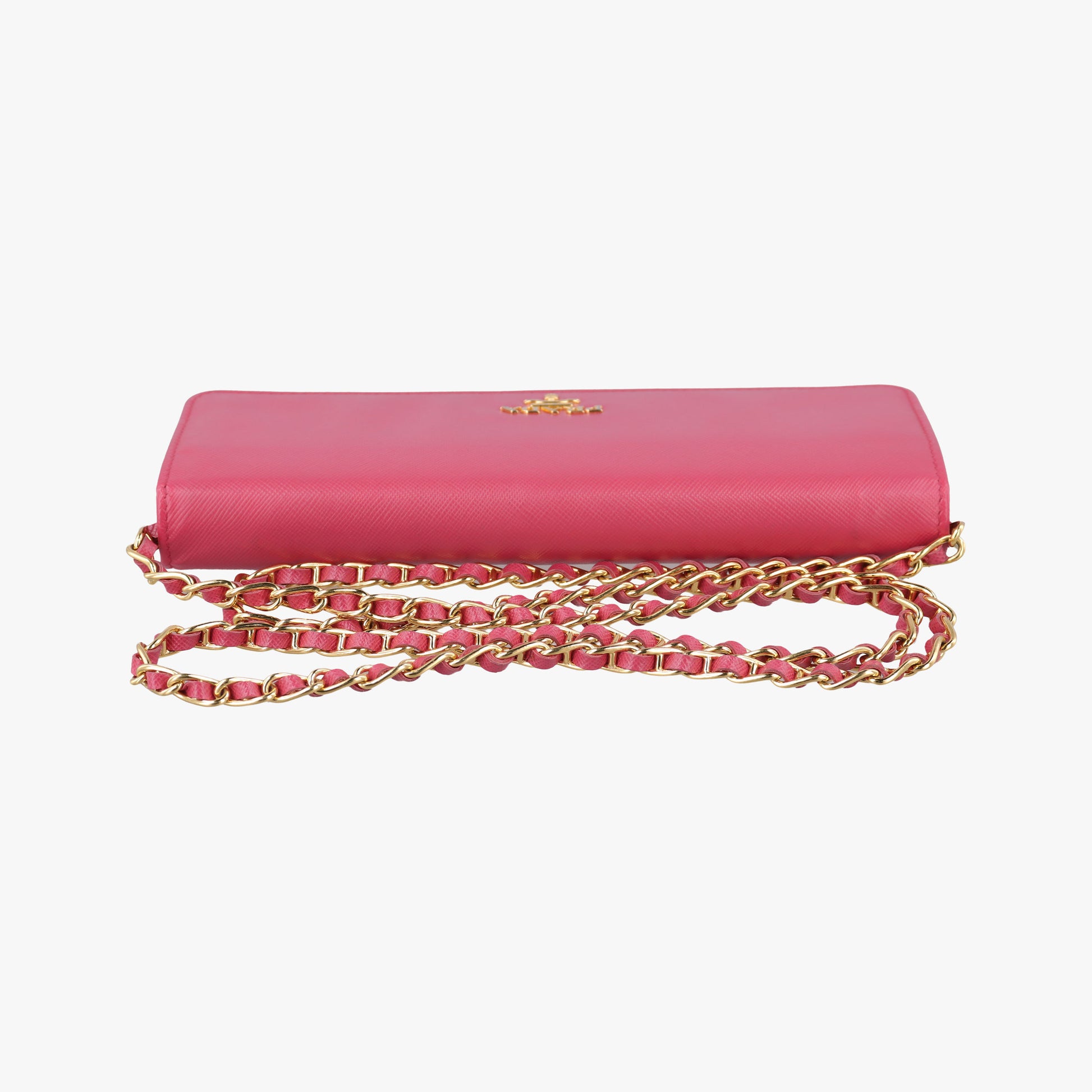 Metal Wallet on Chain Cornflower Clutch Pink Saffiano leather 1MT290 181メタル ウォレット オン チェーン コーンフラワー クラッチ ピンク サフィアーノレザー 1MT290 181