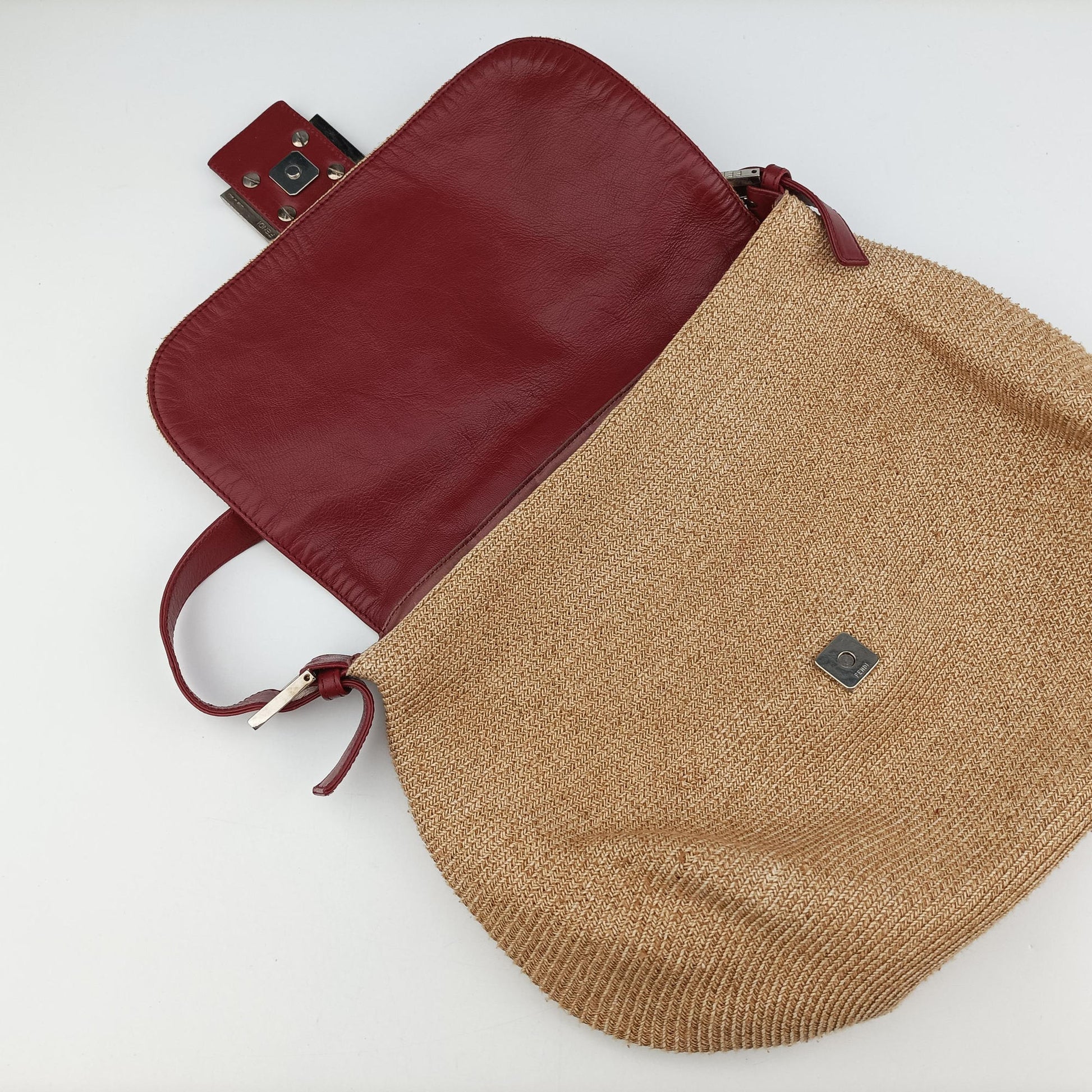 Mamma Baguette Beige × Burgundy Raffia × Leather 8BR001 Lot number unknownマンマバケット ベージュ × ボルドー ラフィア × レザー 8BR001 製番不明
