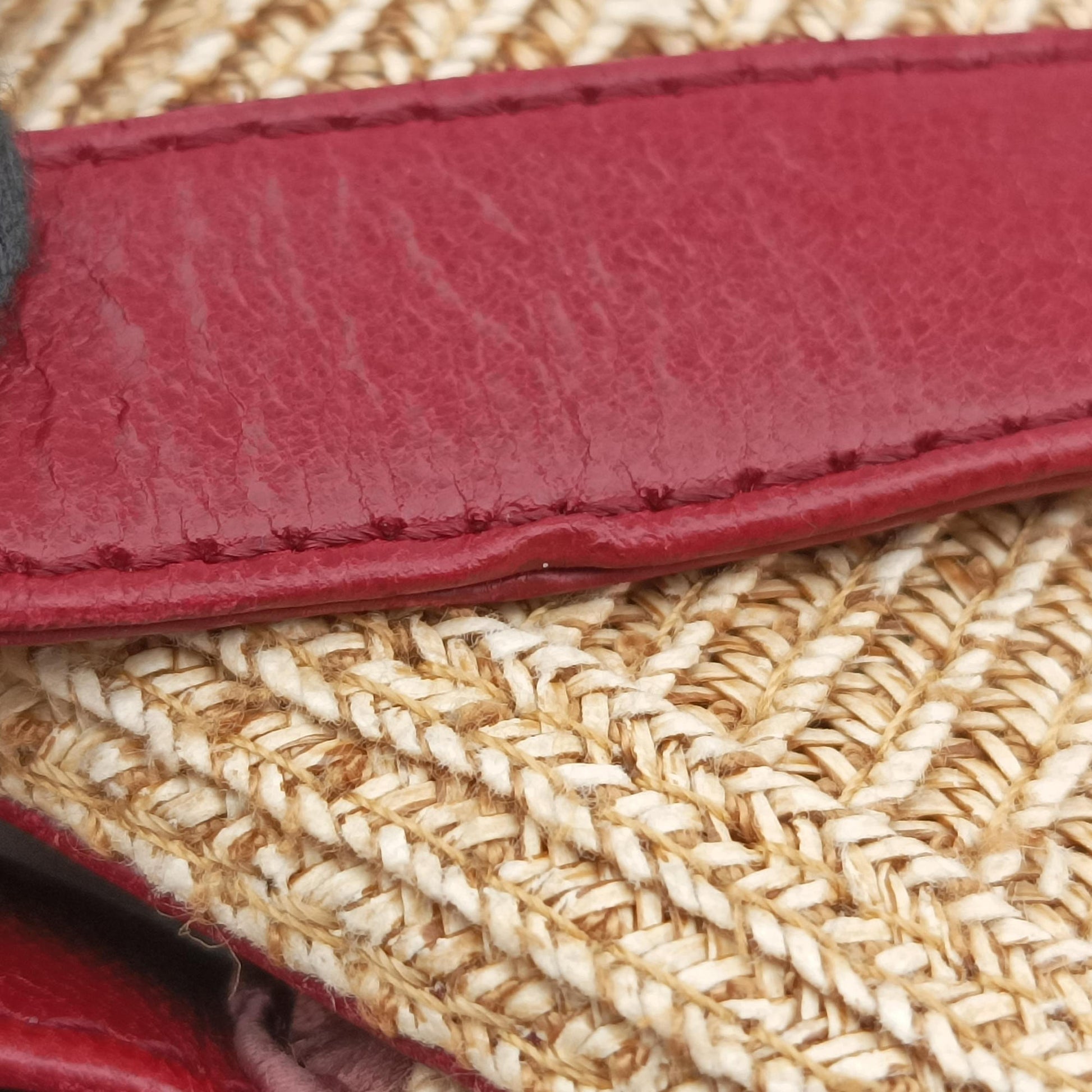 Mamma Baguette Beige × Burgundy Raffia × Leather 8BR001 Lot number unknownマンマバケット ベージュ × ボルドー ラフィア × レザー 8BR001 製番不明