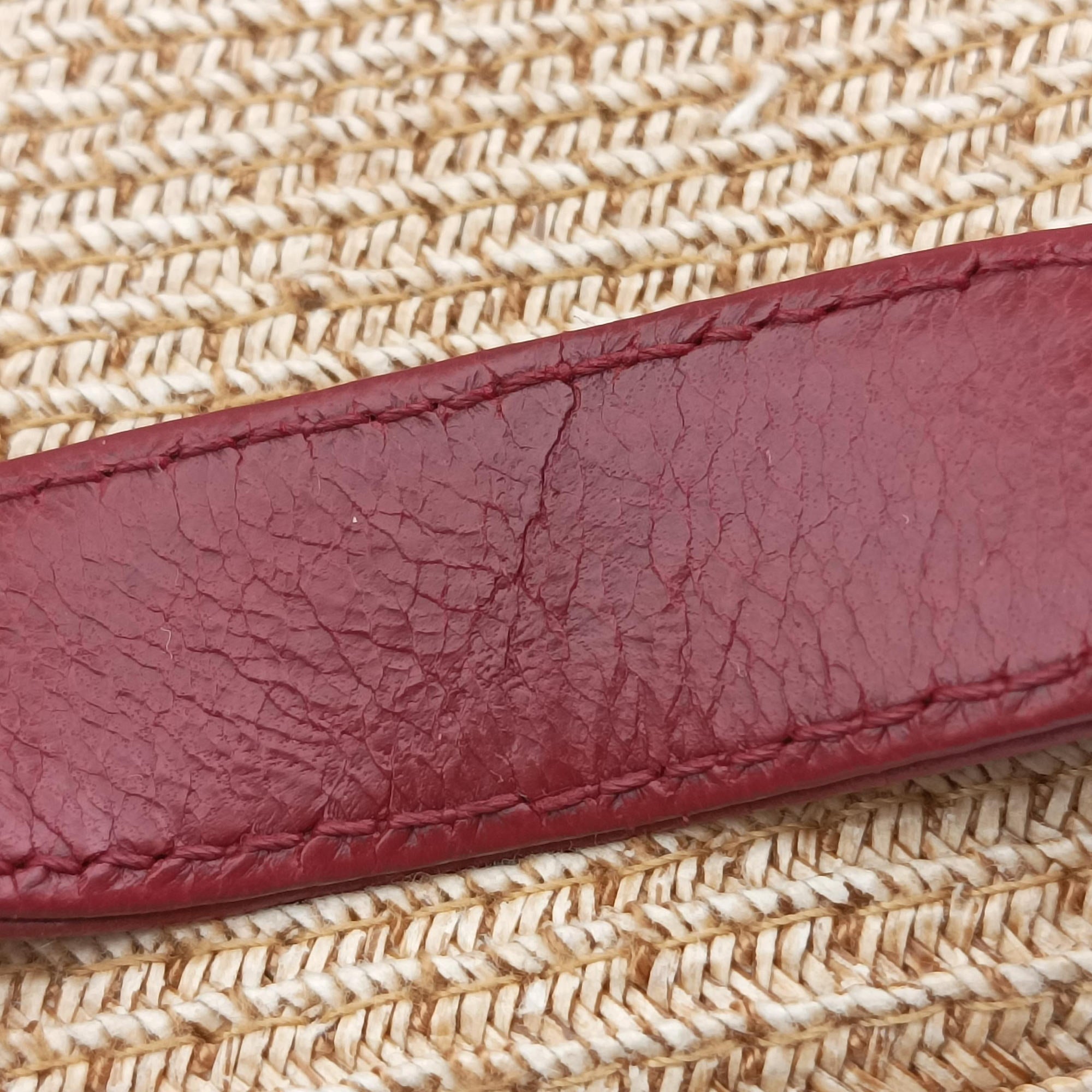 Mamma Baguette Beige × Burgundy Raffia × Leather 8BR001 Lot number unknownマンマバケット ベージュ × ボルドー ラフィア × レザー 8BR001 製番不明