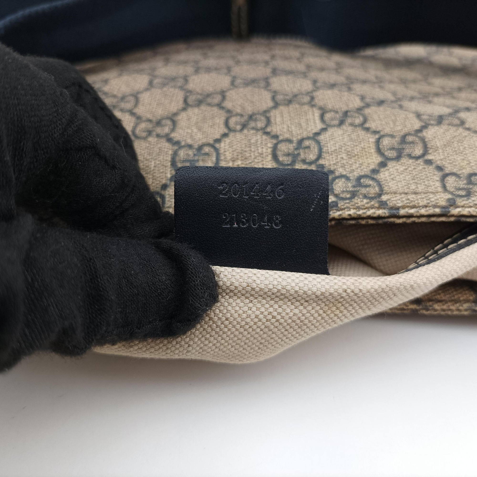 GG Plus GG Supreme Beige×Navy PVC coated canvas×Leather 201446 Lot number unknownGGプラス GGスプリーム ベージュ×ネイビー PVCコーティングキャンバス×レザー 201446 製番不明