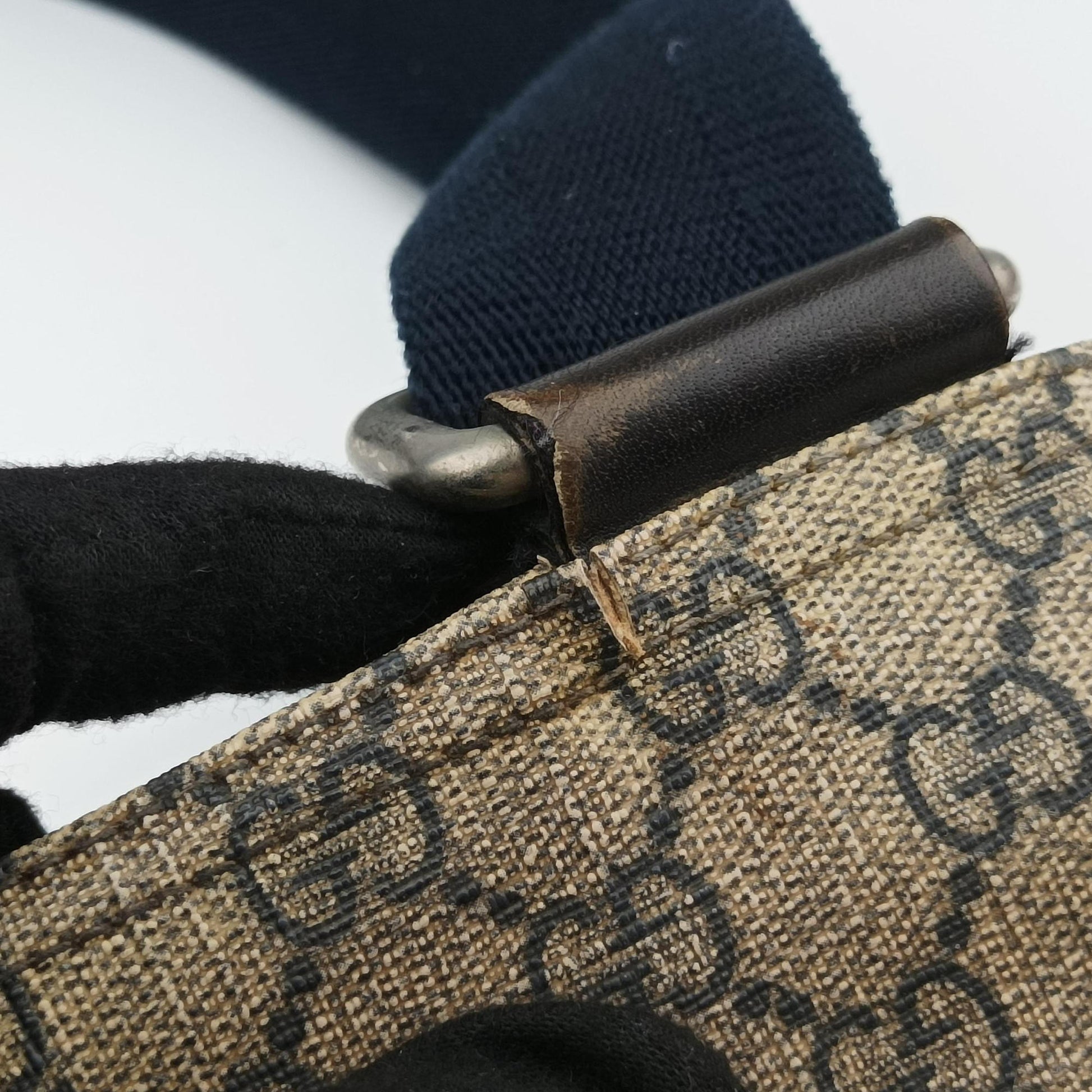 GG Plus GG Supreme Beige×Navy PVC coated canvas×Leather 201446 Lot number unknownGGプラス GGスプリーム ベージュ×ネイビー PVCコーティングキャンバス×レザー 201446 製番不明
