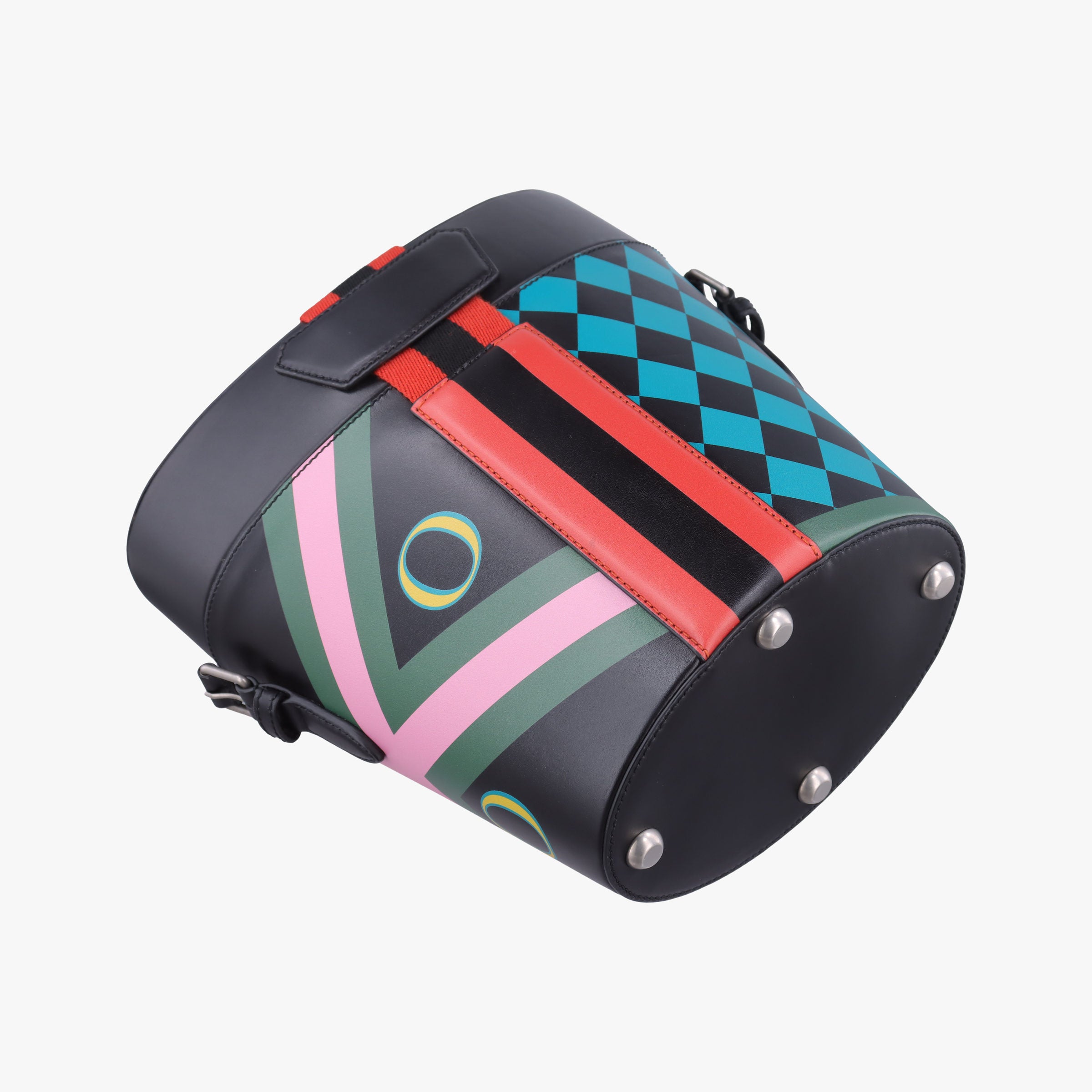 Printed bucket Black × blue × pink × green Leather 675882 I3023790プリント バケット ブラック × ブルー × ピンク × グリーン レザー 675882 I3023790