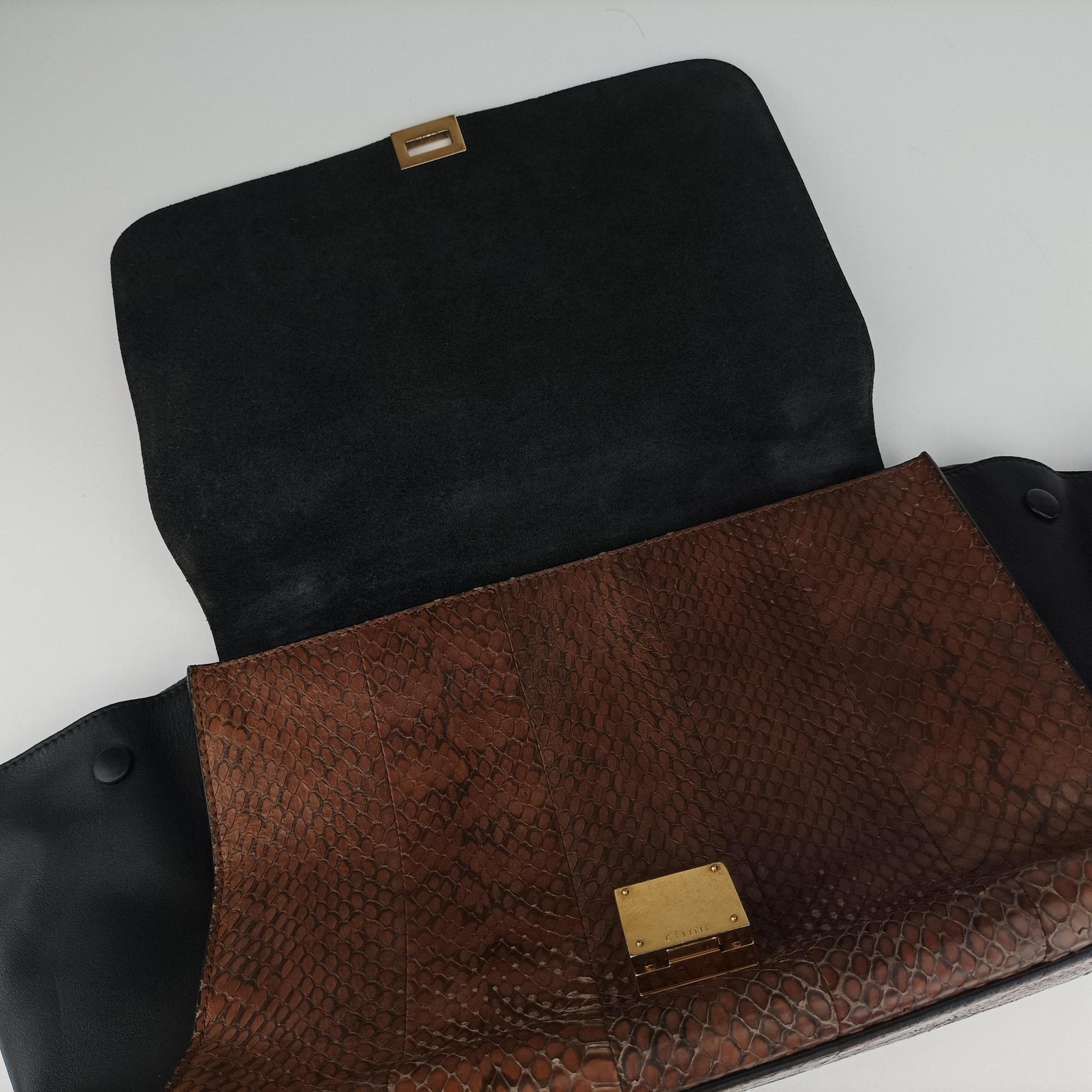 Trapeze Brown × Black Snakeskin × Leather W-GM-0172トラペーズミディアム ブラウン × ブラック スネークスキン × レザー W-GM-0172