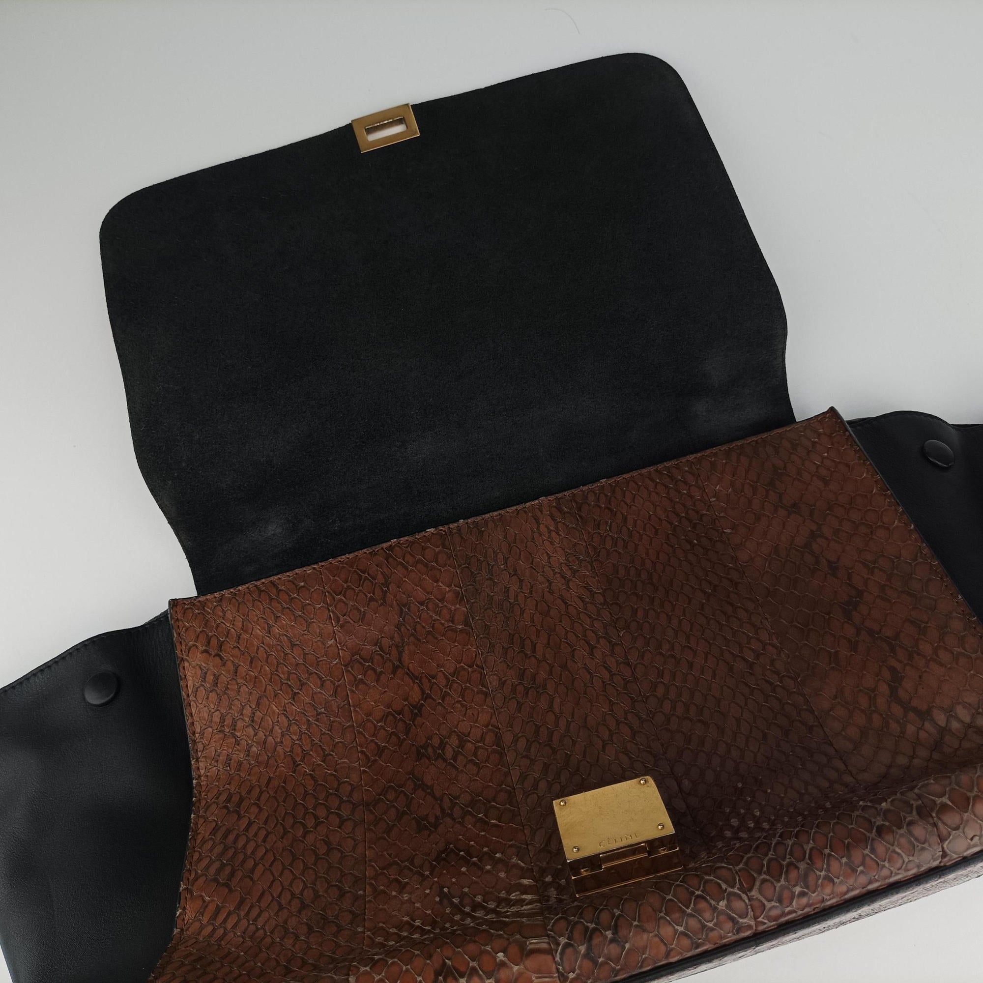 Trapeze Brown × Black Snakeskin × Leather W-GM-0172トラペーズミディアム ブラウン × ブラック スネークスキン × レザー W-GM-0172