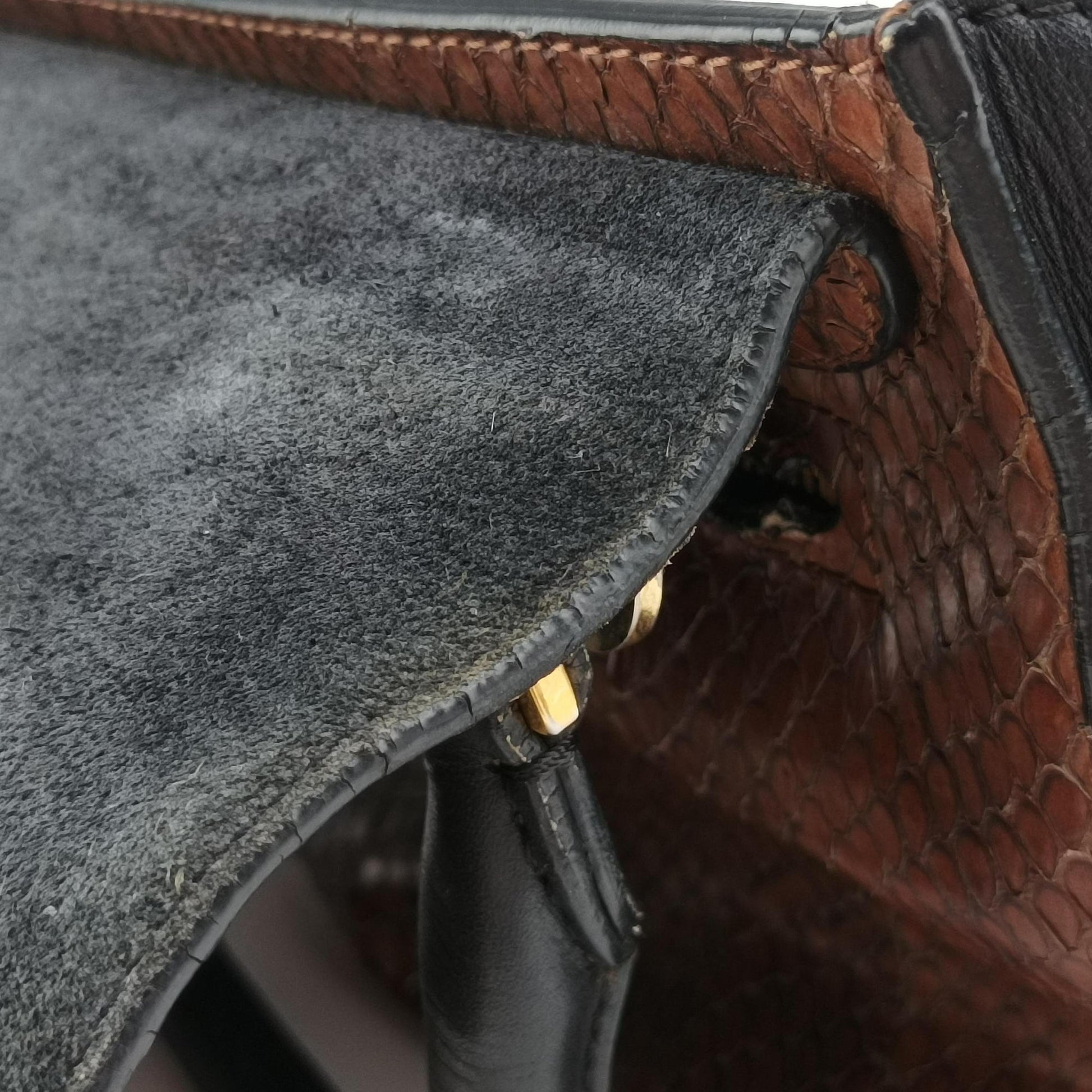 Trapeze Brown × Black Snakeskin × Leather W-GM-0172トラペーズミディアム ブラウン × ブラック スネークスキン × レザー W-GM-0172