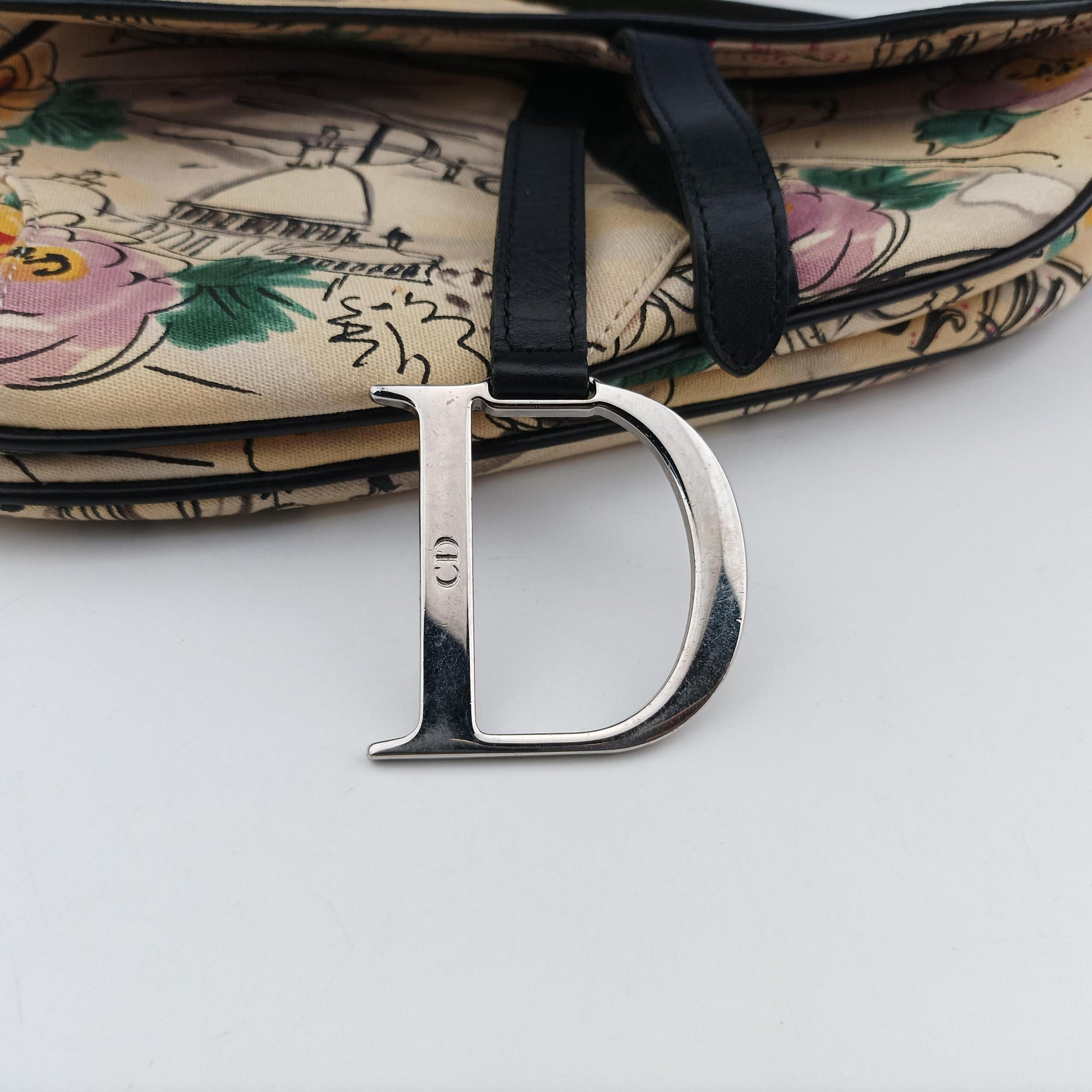 Paris '50s Motif Print Saddle Bag Beige × Multicolor Canvas × Leather 06-RU-003550's パリ モチーフ プリント サドルバッグ ベージュ×マルチカラー キャンバス × レザー 06-RU-0035