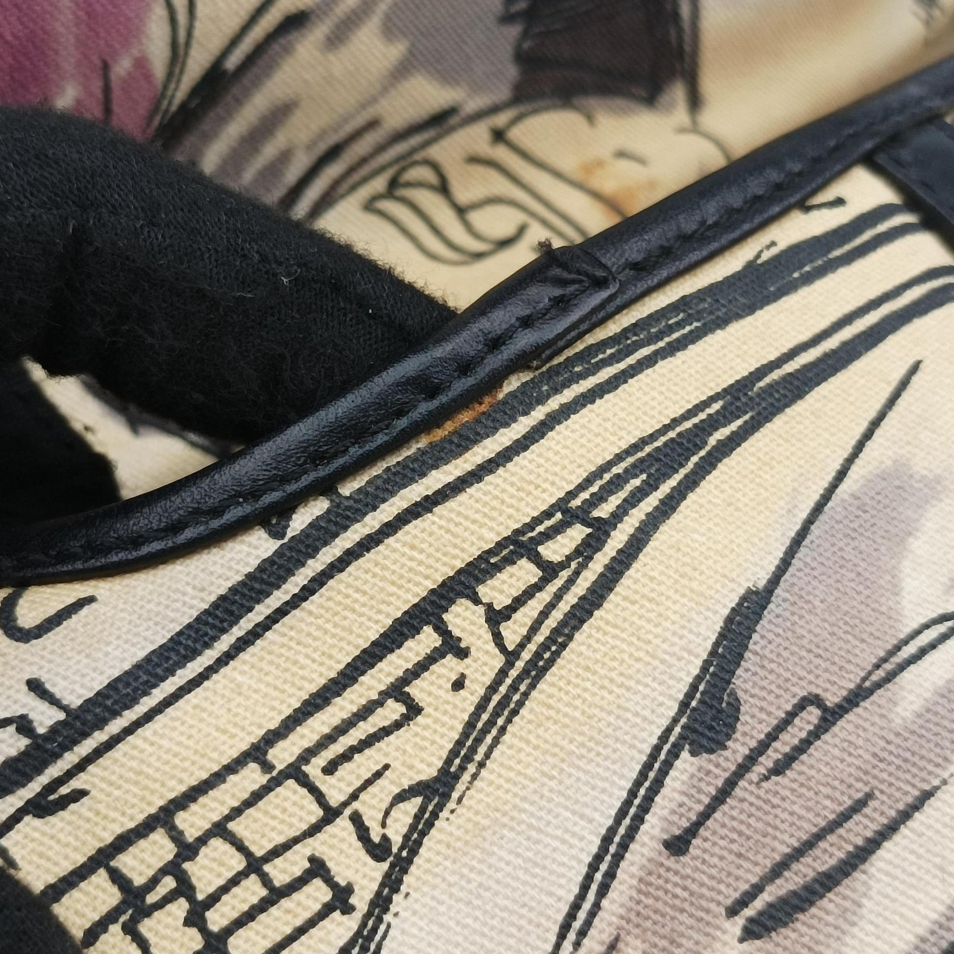 Paris '50s Motif Print Saddle Bag Beige × Multicolor Canvas × Leather 06-RU-003550's パリ モチーフ プリント サドルバッグ ベージュ×マルチカラー キャンバス × レザー 06-RU-0035
