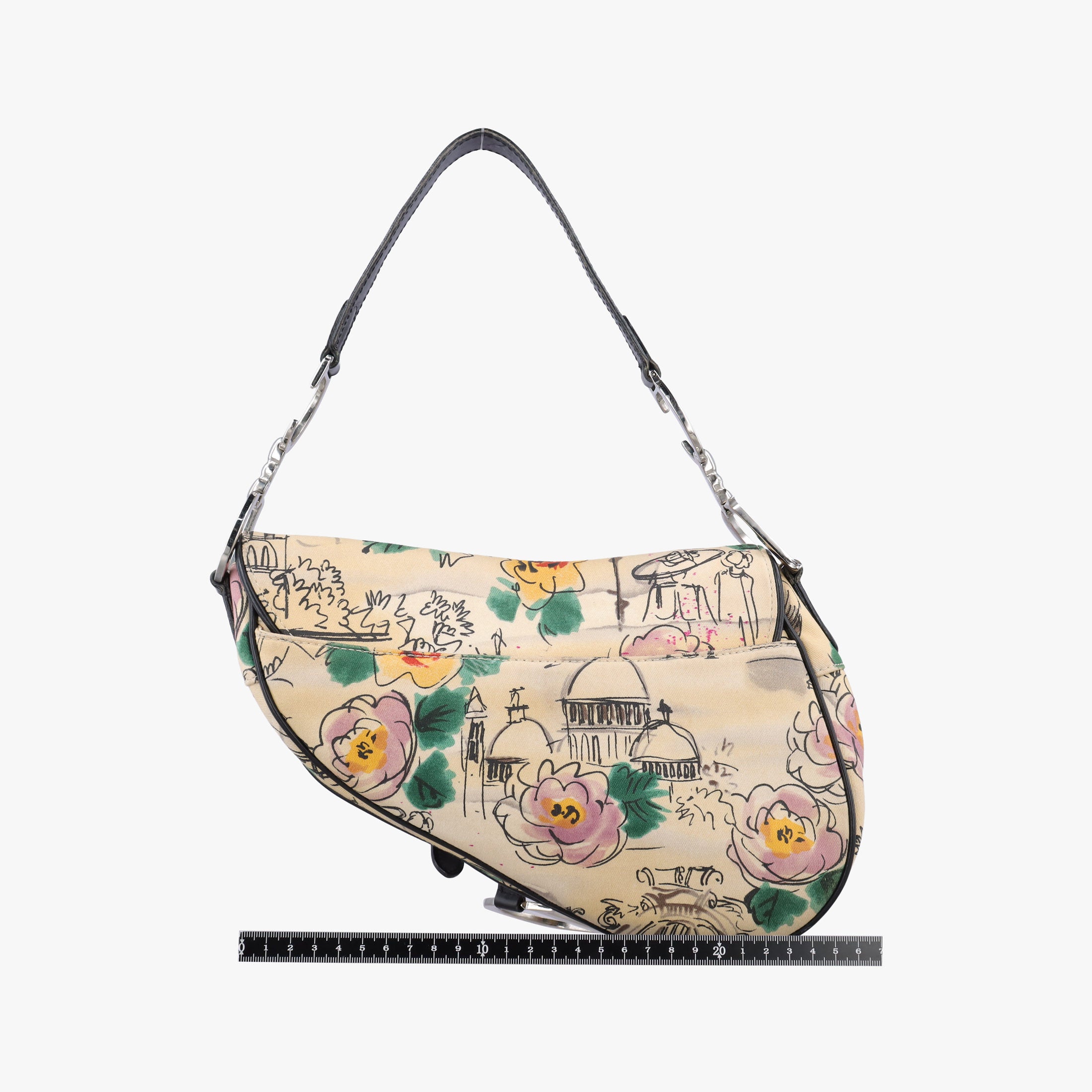 Paris '50s Motif Print Saddle Bag Beige × Multicolor Canvas × Leather 06-RU-003550's パリ モチーフ プリント サドルバッグ ベージュ×マルチカラー キャンバス × レザー 06-RU-0035