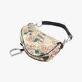 Paris '50s Motif Print Saddle Bag Beige × Multicolor Canvas × Leather 06-RU-003550's パリ モチーフ プリント サドルバッグ ベージュ×マルチカラー キャンバス × レザー 06-RU-0035