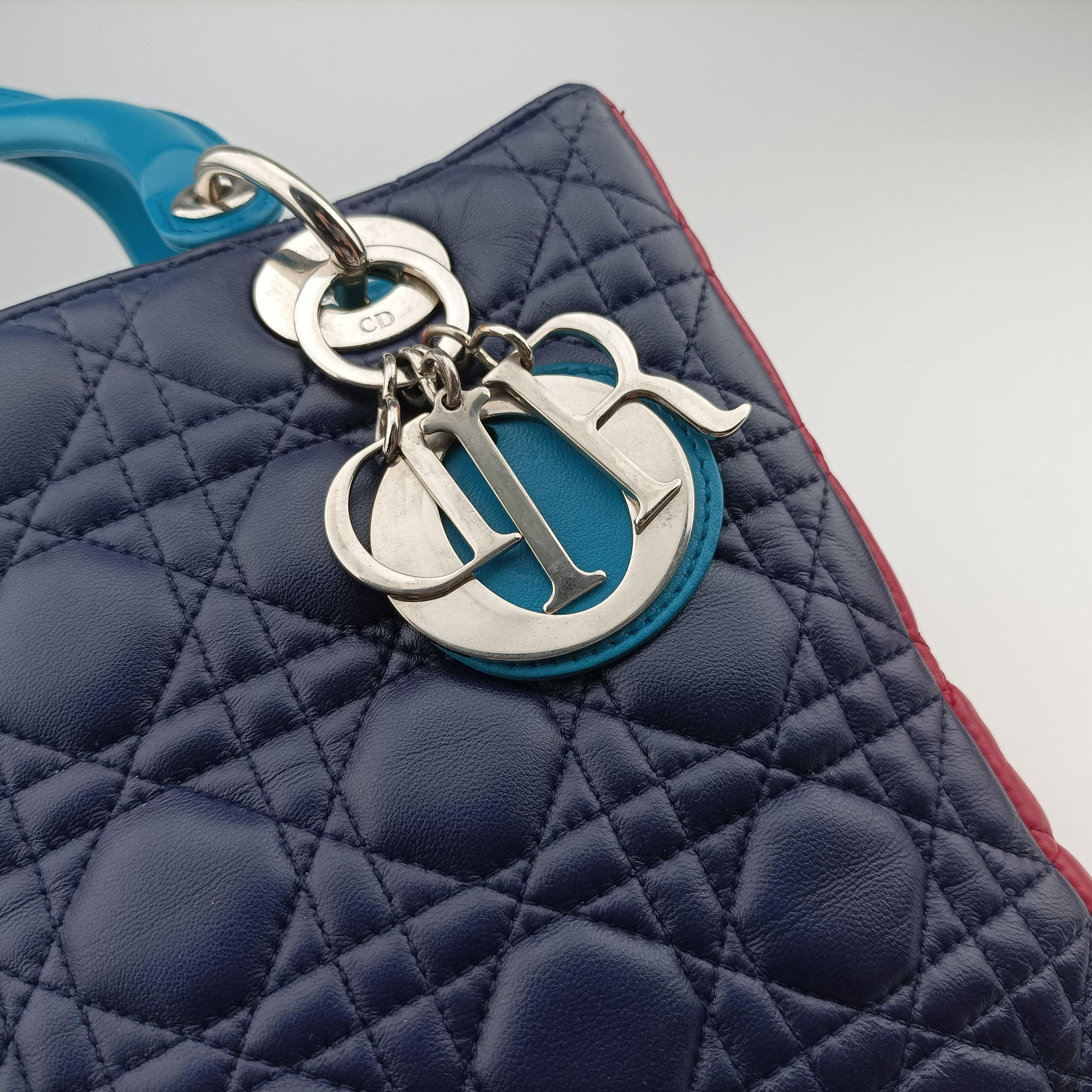 Lady Dior Navy×Pink×Light Blue lambskin 11-MA-1101レディディオール ネイビー×ピンク×ライトブルー ラムスキン 11-MA-1101