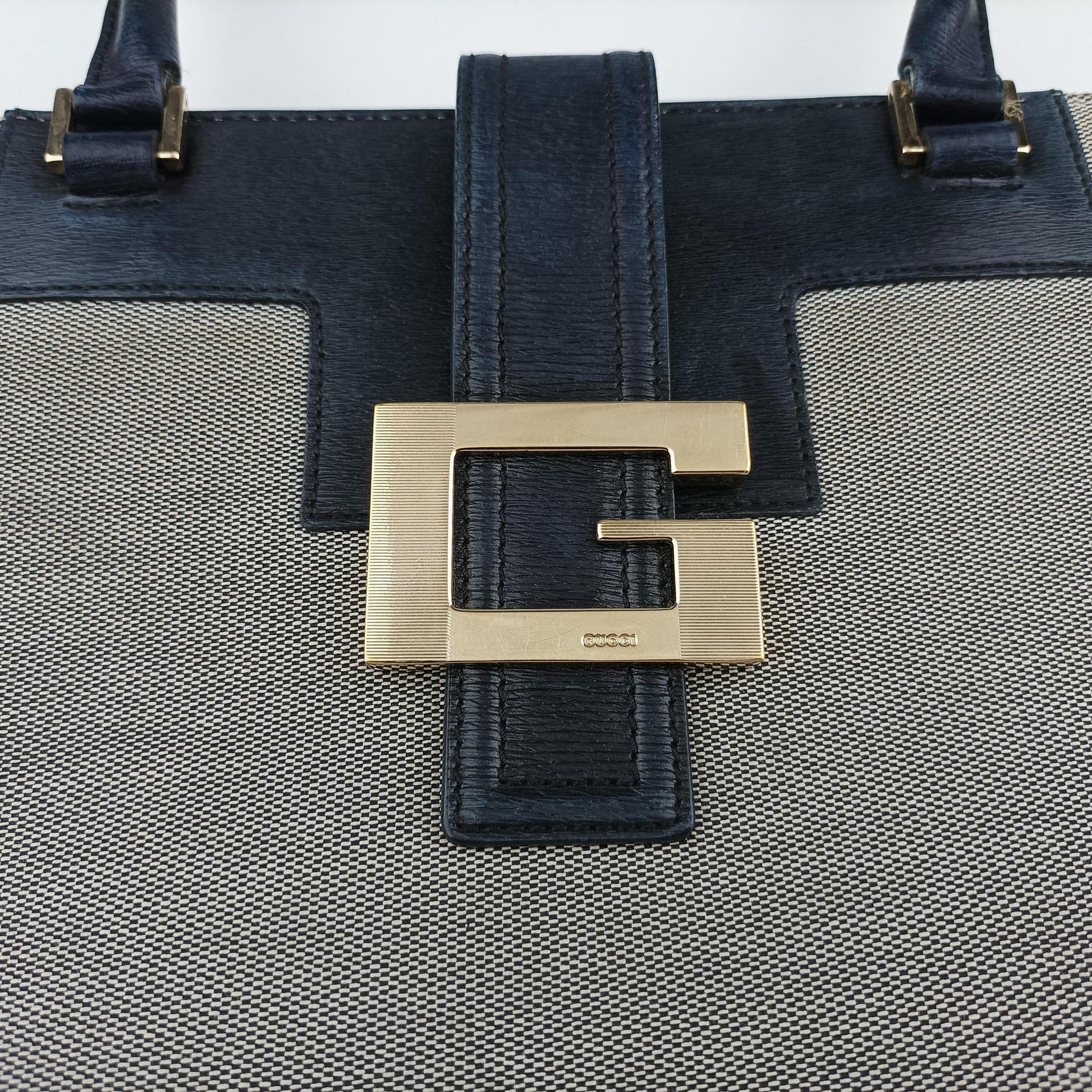 G logo tote Gray×Navy Leather×Canvas 002.11 Gロゴ トート グレー×ネービー レザー×キャンバス 002.11 