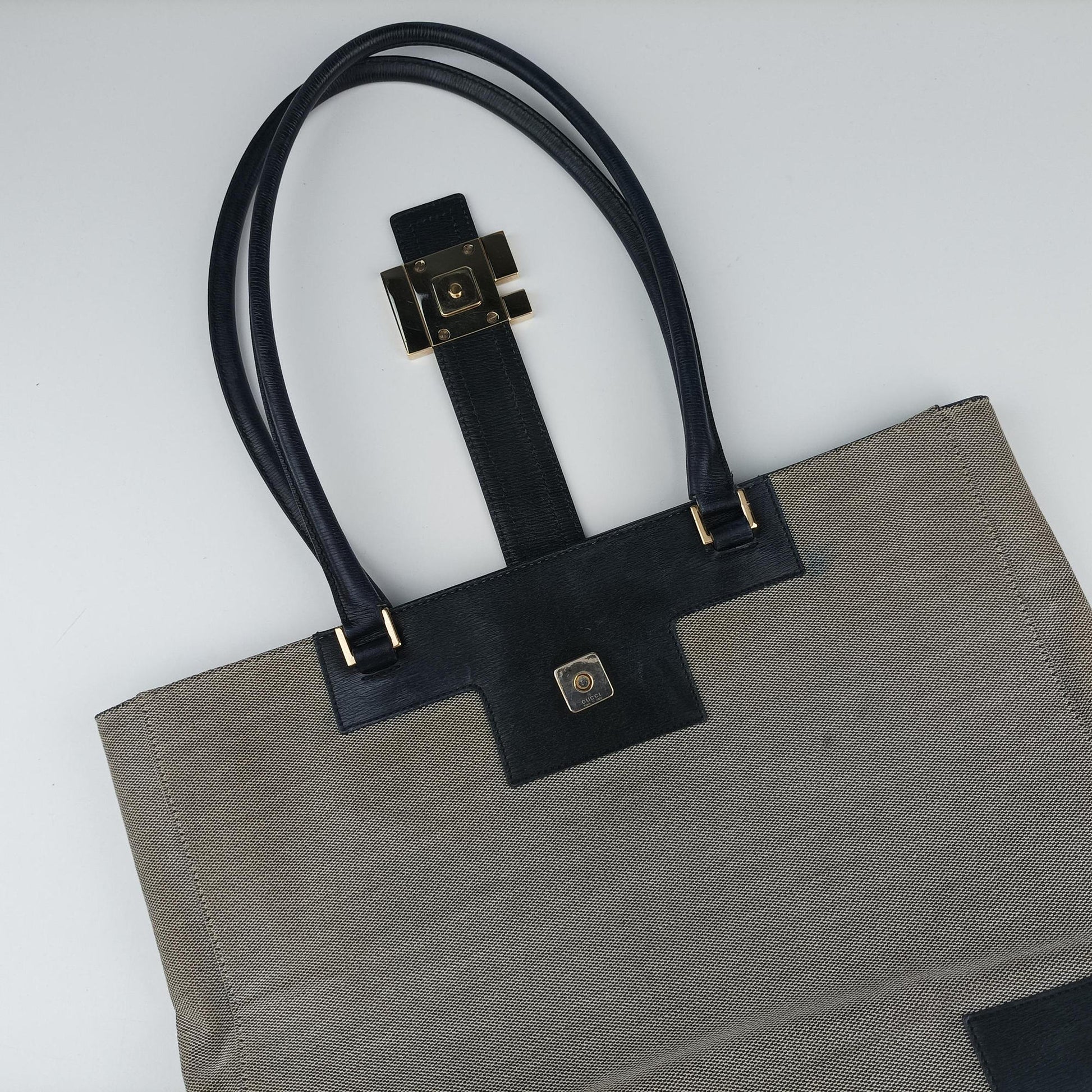 G logo tote Gray×Navy Leather×Canvas 002.11 Gロゴ トート グレー×ネービー レザー×キャンバス 002.11 