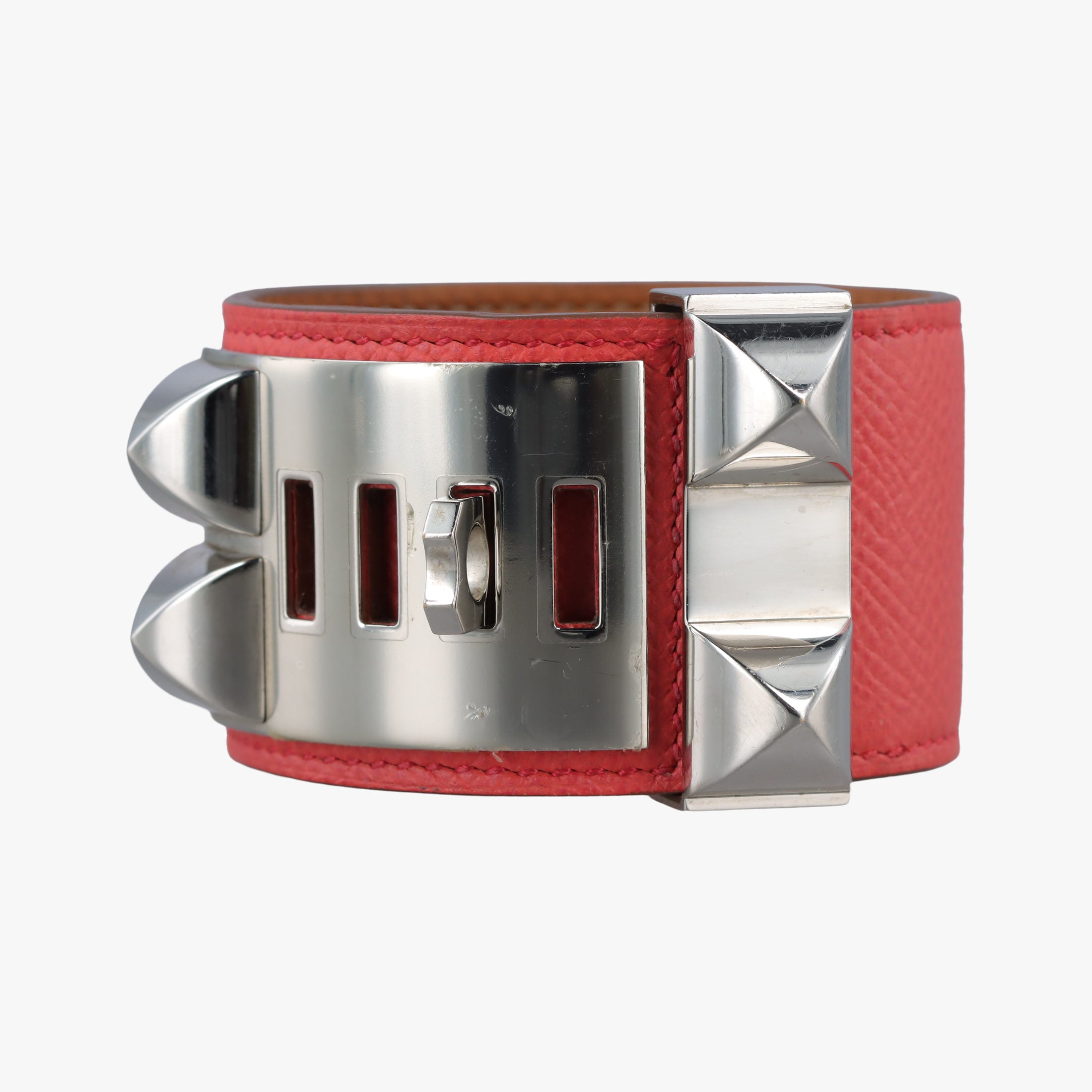 Collier de chien Red×silver Leather×GP S T ID 003コリエ ド シアン レッド×シルバー レザー×GP S T ID 003