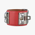 Collier de chien Red×silver Leather×GP S T ID 003コリエ ド シアン レッド×シルバー レザー×GP S T ID 003