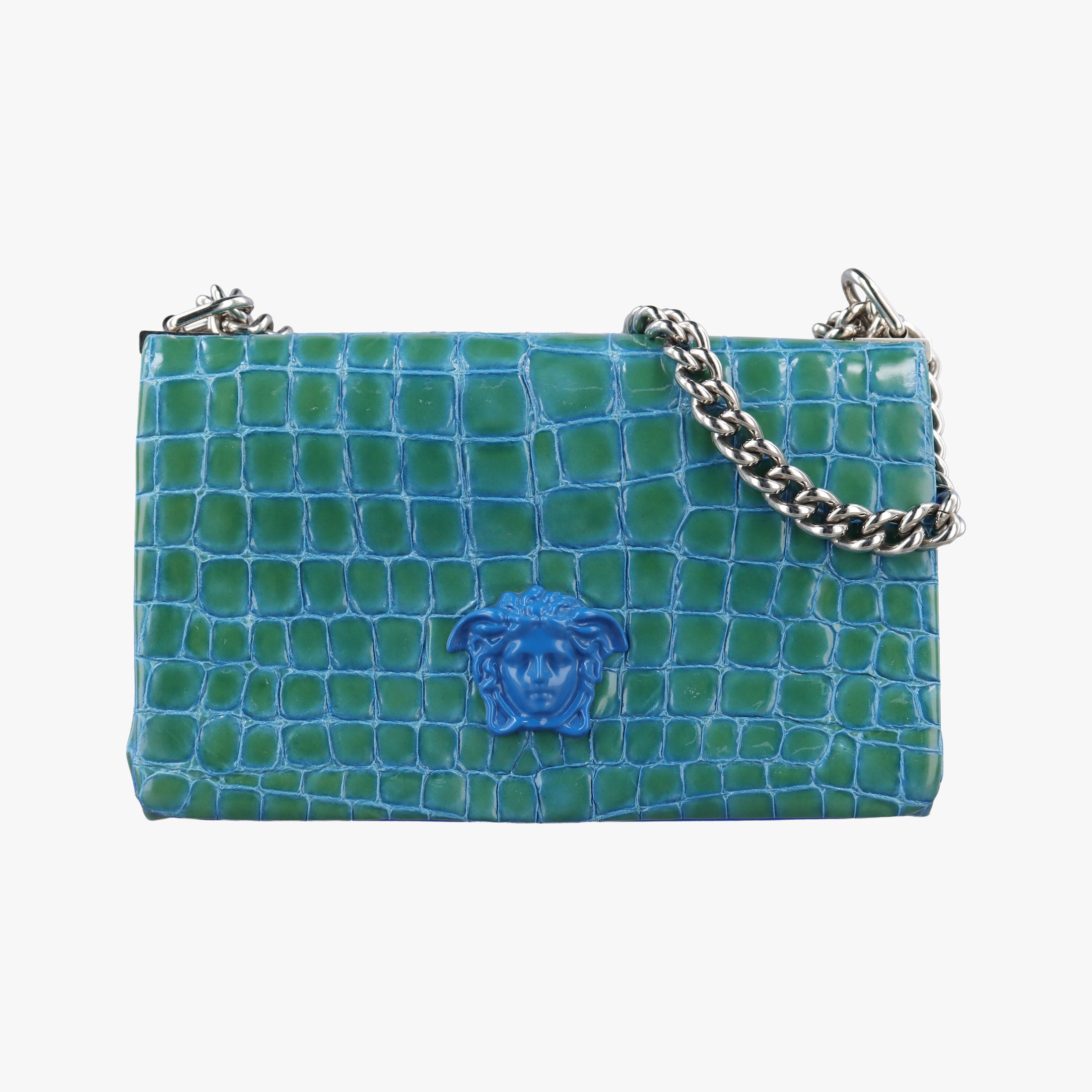 La Medusa Blue Croc-Effect Embossed Calf Leather CLG 647024607711ラ メドゥーサ ブルー クロコダイル調 エンボスレザー CLG 647024607711