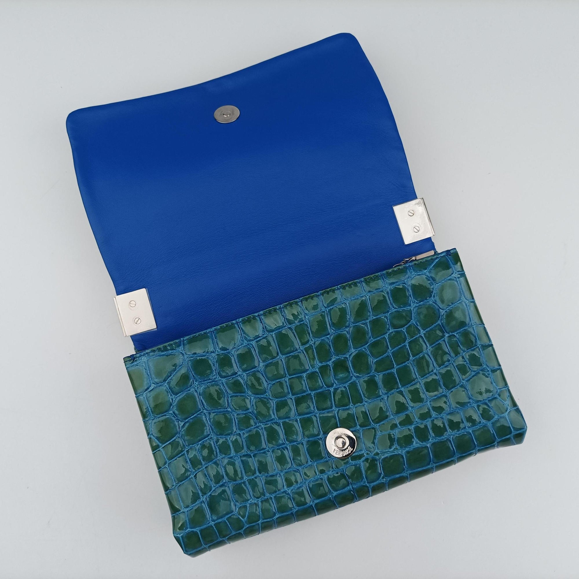 La Medusa Blue Croc-Effect Embossed Calf Leather CLG 647024607711ラ メドゥーサ ブルー クロコダイル調 エンボスレザー CLG 647024607711