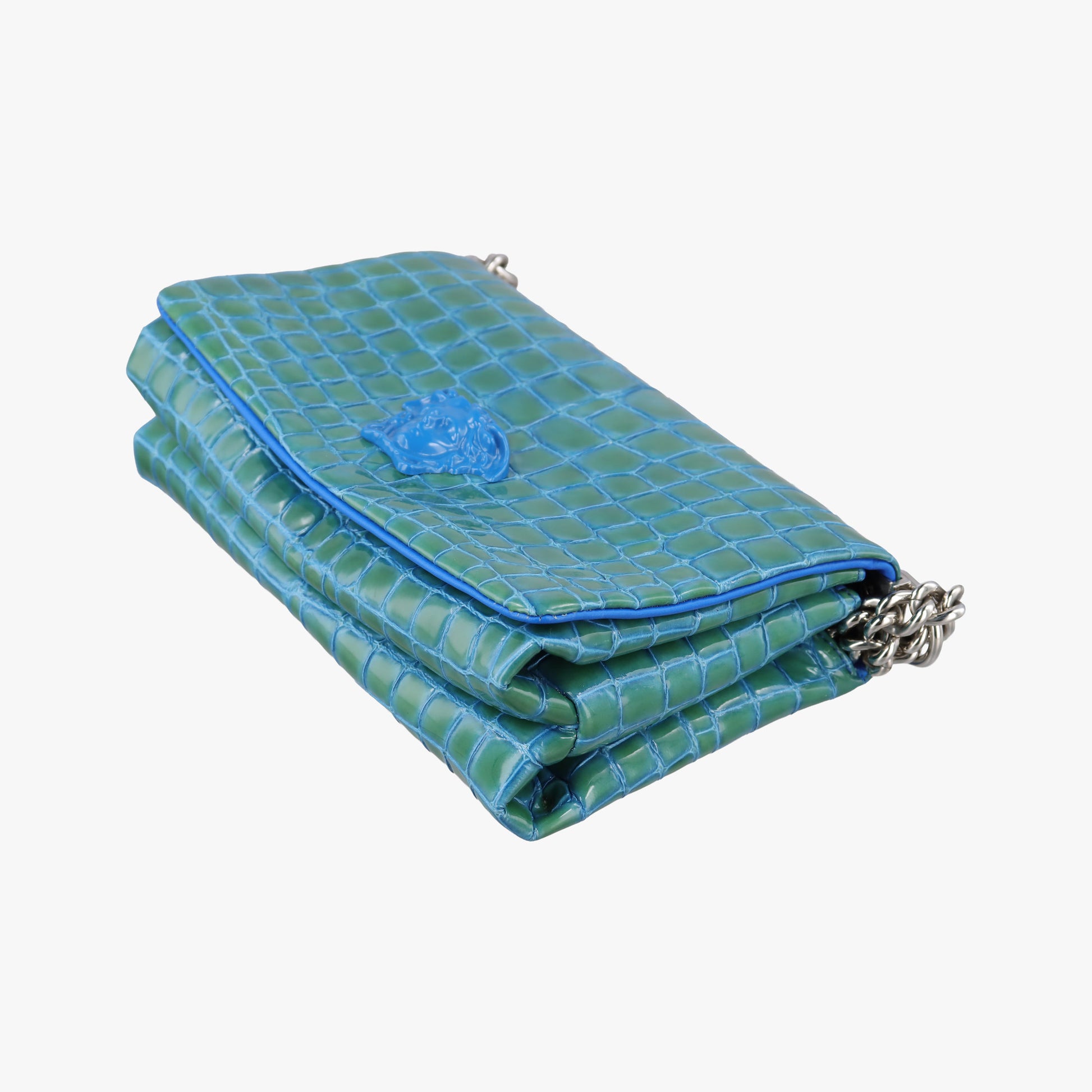 La Medusa Blue Croc-Effect Embossed Calf Leather CLG 647024607711ラ メドゥーサ ブルー クロコダイル調 エンボスレザー CLG 647024607711