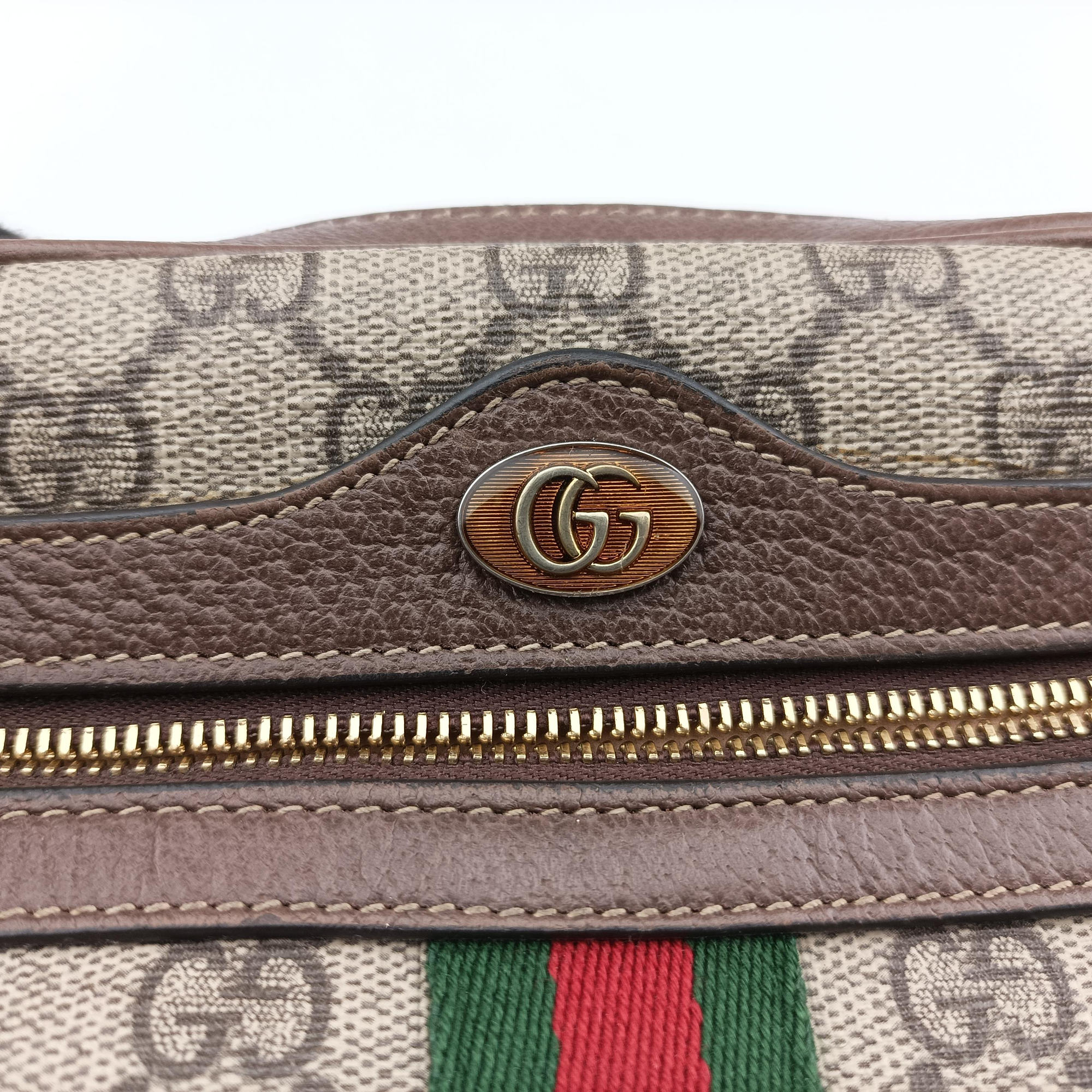 OPHIDIA Brown×red×green PVC coated canvas×leather 517350 オフィディア ブラウン×レッド×グリーン PVCコーティングキャンバス×レザー 517350 