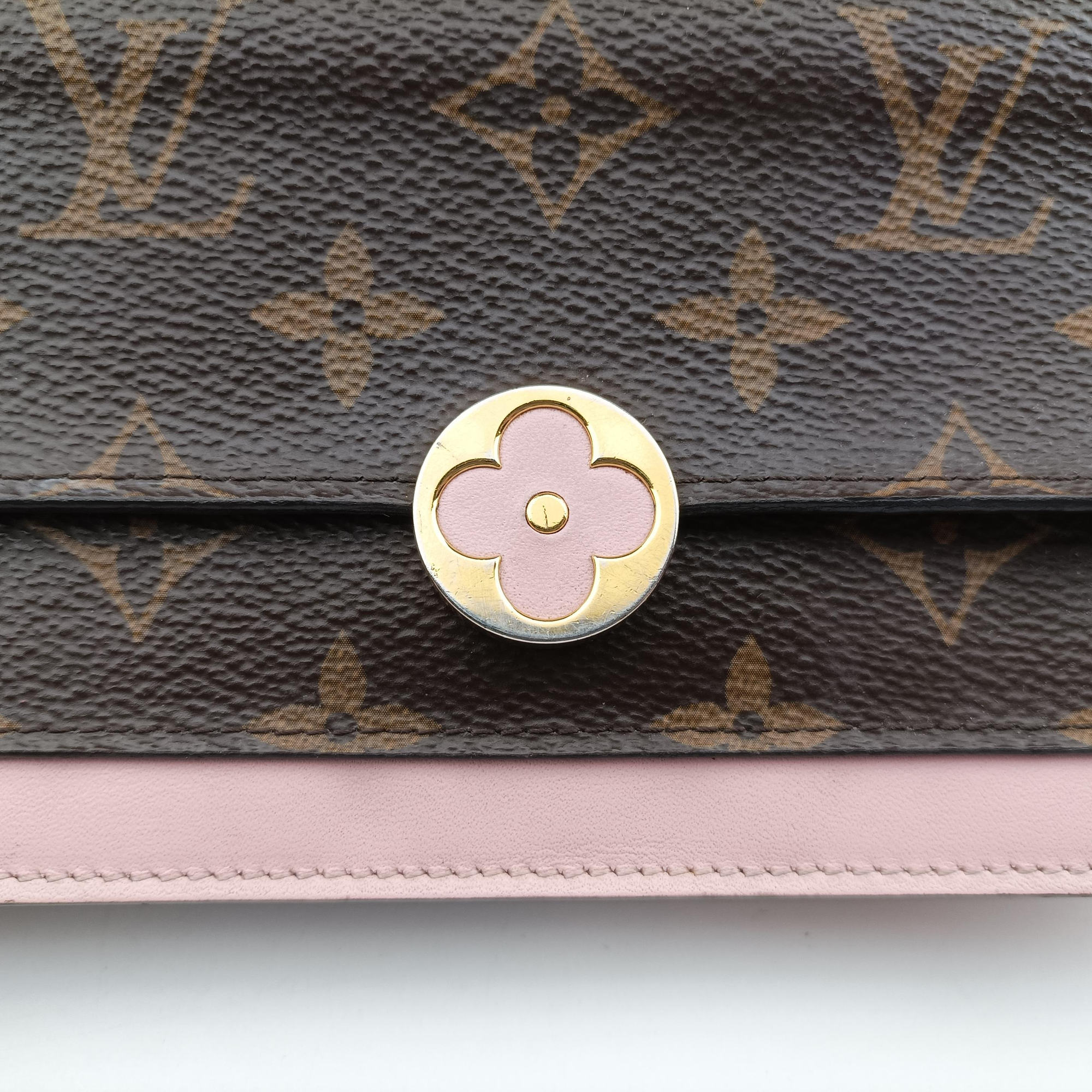 Portefeuille FLORE Chain brown×ROSE BALLERIN Monogram Canvas×calf leather M67405 SN0270ポルトフォイユ フロール チェーン モノグラム/ブラウン×ローズバレリーヌ モノグラムキャンバス×カーフレザー M67405 SN0270