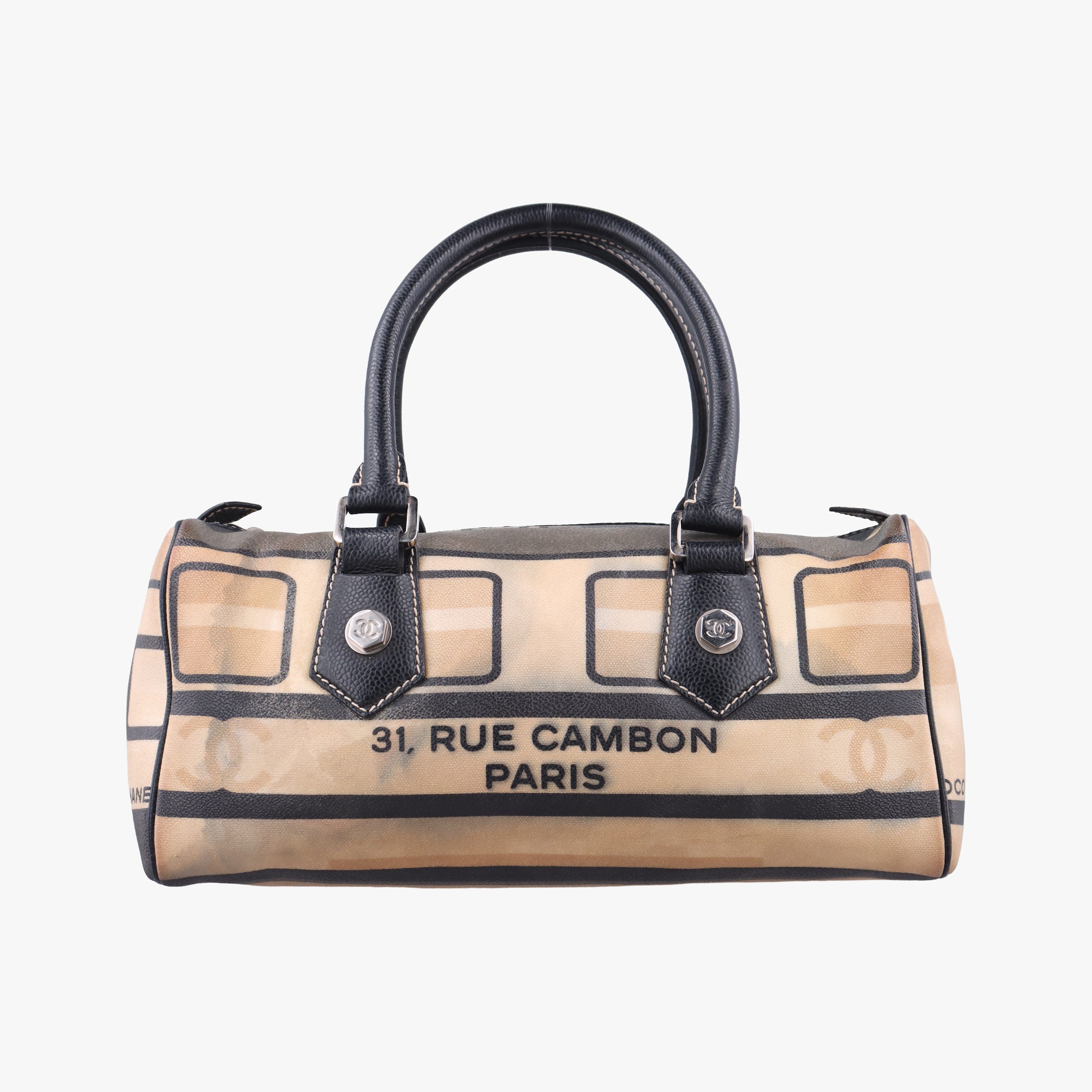 31 Rue Cambon Graffiti Mini Boston Beige × Black Coated Canvas 1103321331ルカンボン グラフィティ ミニボストン ベージュ × ブラック コーティングキャンバス 11033213