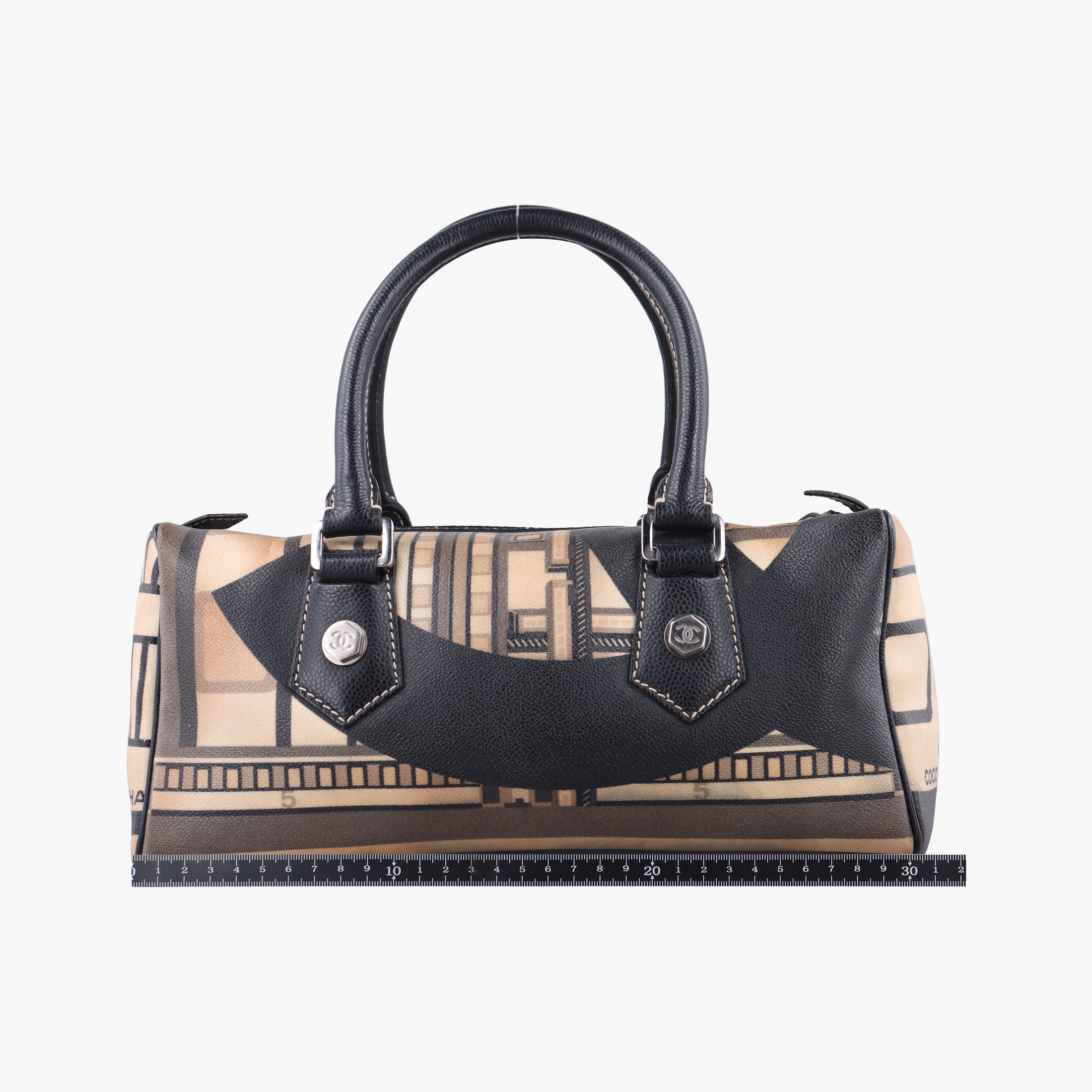 31 Rue Cambon Graffiti Mini Boston Beige × Black Coated Canvas 1103321331ルカンボン グラフィティ ミニボストン ベージュ × ブラック コーティングキャンバス 11033213